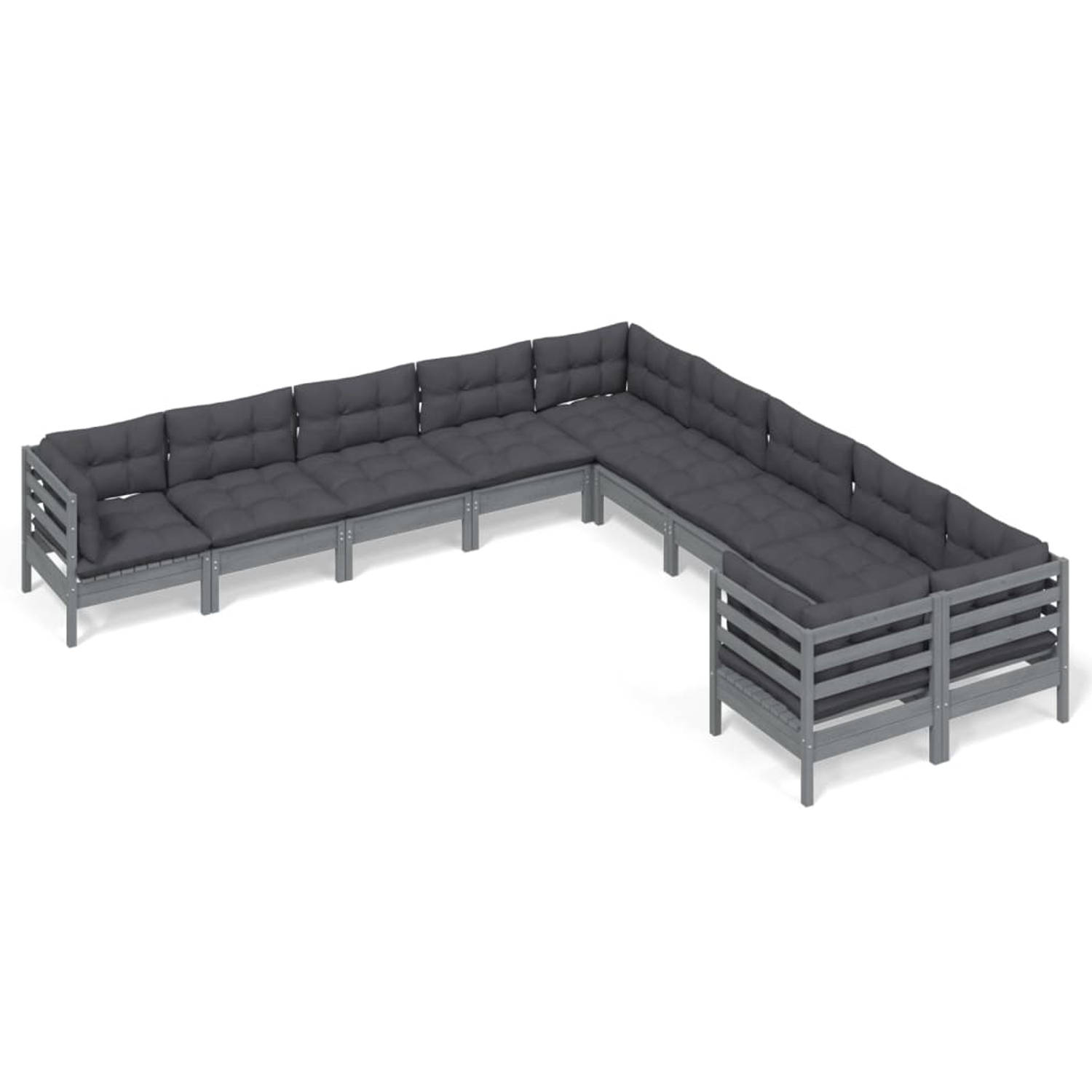 The Living Store Loungeset Hoekbank Grijs - 63.5x63.5x62.5 cm - Massief grenenhout - Inclusief kussens