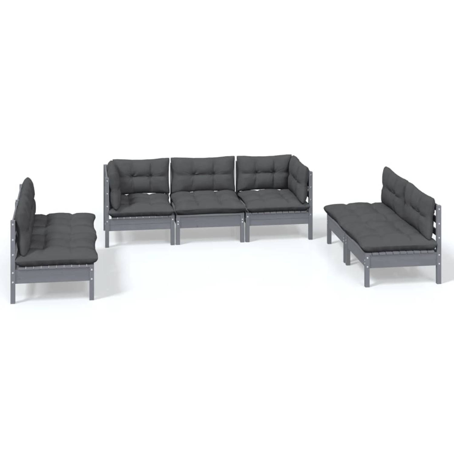 The Living Store The Living Store loungeset - hoekbank - middenbank - grijs - massief grenenhout - afmetingen 63.5 x 63.5 x 62.5 cm