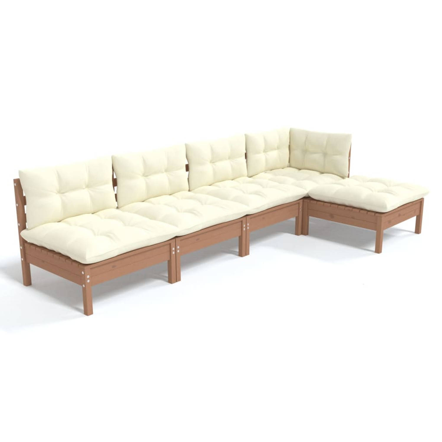 The Living Store Tuinmeubelset Grenenhout - Loungeset - 63.5x63.5x62.5cm - Honingbruin