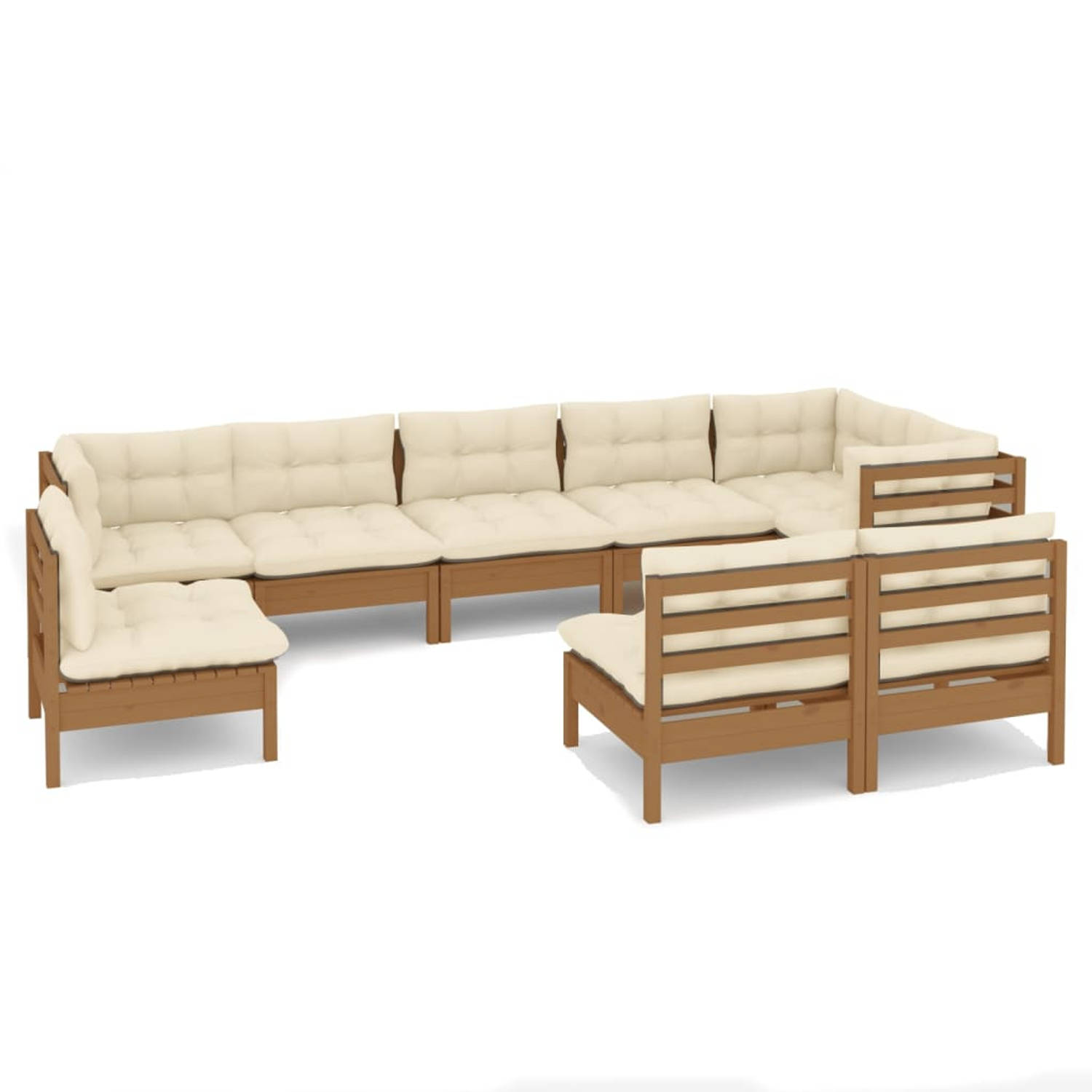 The Living Store Loungeset - Honingbruin - Grenenhout - Modulair - 63.5 x 63.5 x 62.5 cm - Inclusief kussens