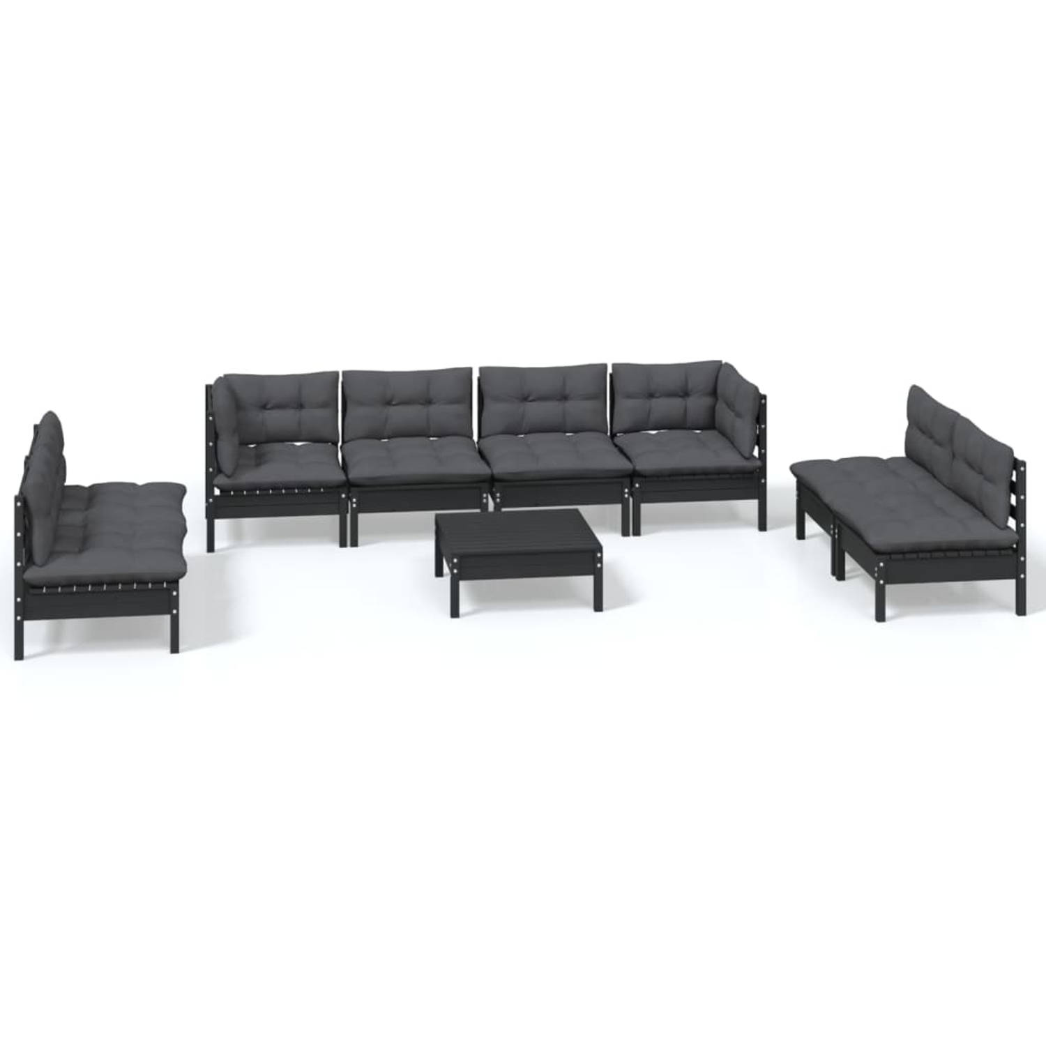 The Living Store Loungeset XXL - Hoekbank 63.5x63.5x62.5cm - Middenbank 63.5x63.5x62.5cm - Voetenbank/Tafel 63.5x63.5x28.5cm - Zwart