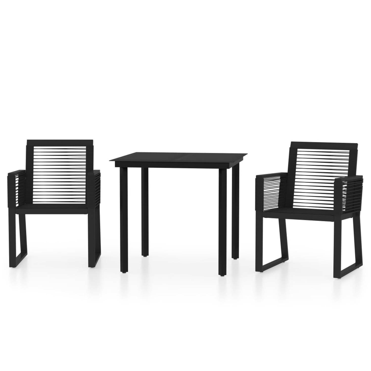 The Living Store Tuinset - Eettafel PVC-rattan en glas - 80 x 80 x 74 cm - zwart