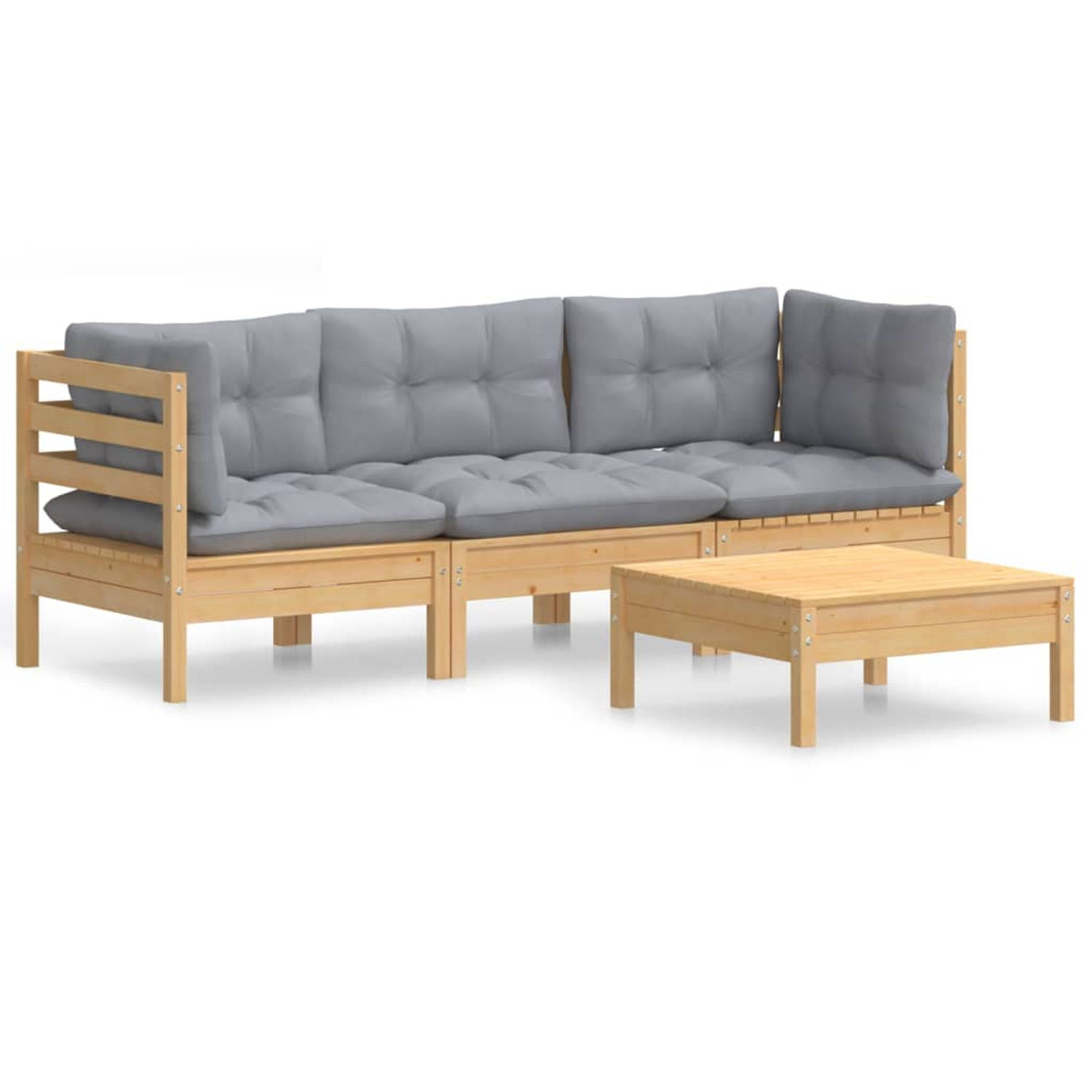 The Living Store 4-delige Loungeset met grijze kussens grenenhout - Tuinset