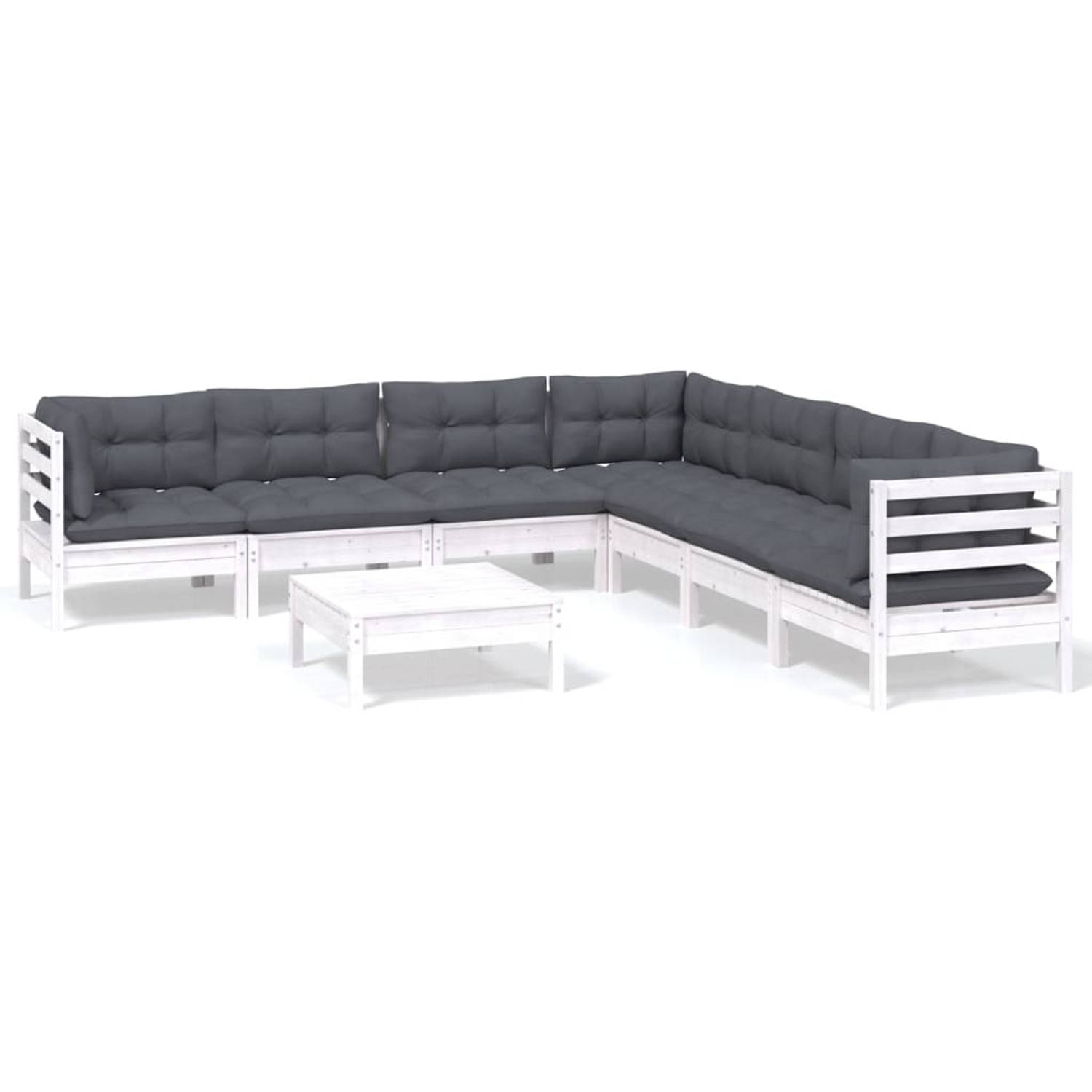 The Living Store Loungeset - Grenenhout - Wit - 63.5 x 63.5 x 62.5 cm - Inclusief kussens