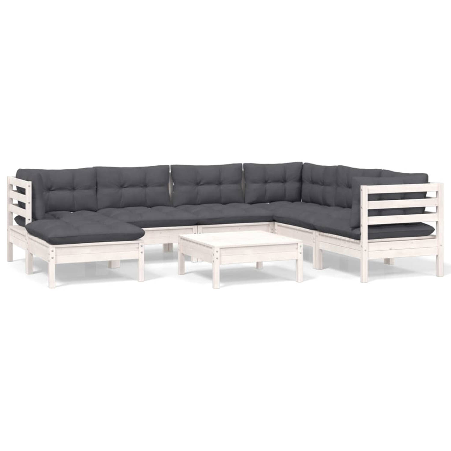 The Living Store Loungeset Grenenhout - Wit - 63.5x63.5x62.5cm - Massief - 100% polyester