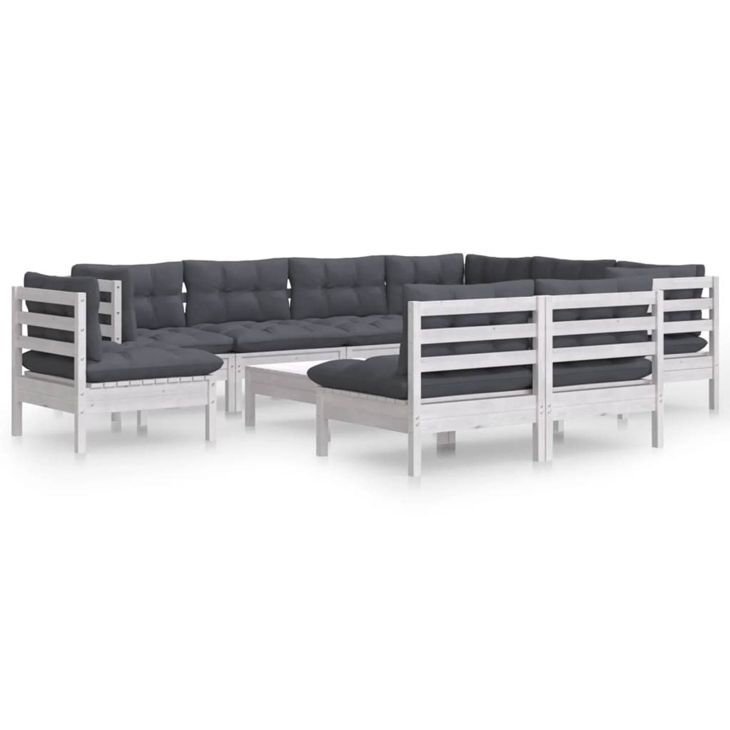 The Living Store Loungeset Hoekbank - Massief Grenenhout - Wit - 63.5x63.5x62.5 cm - Retro stijl