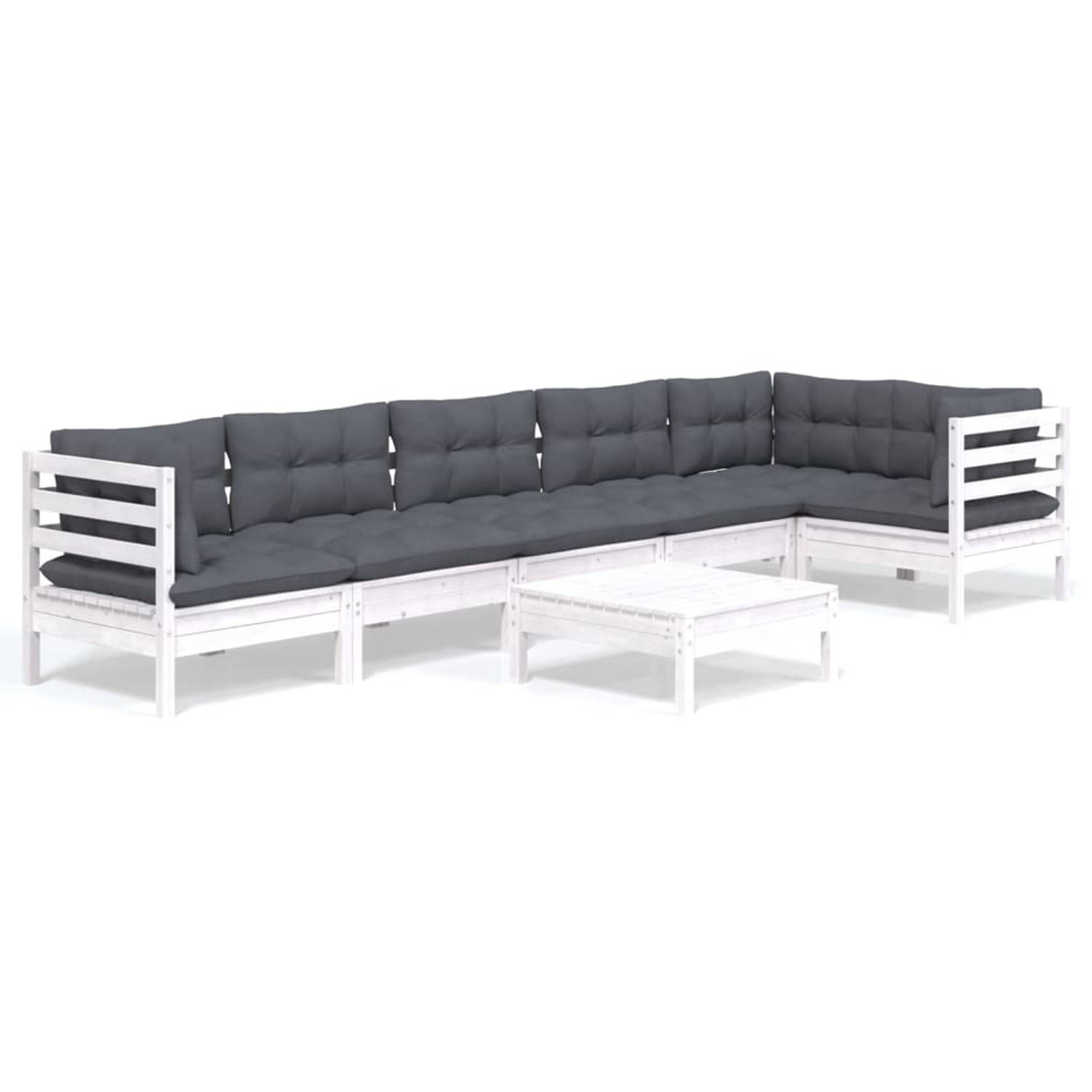 The Living Store Loungebankenset - Grenenhout - Wit - 63.5 x 63.5 x 62.5 cm - 100% polyester