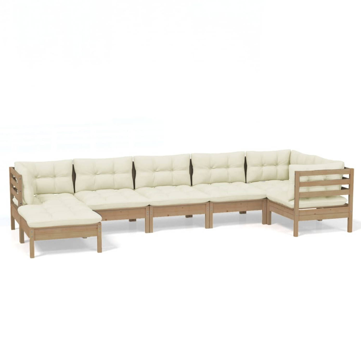 The Living Store Loungeset Honingbruin - Grenenhout - Modulair - 63.5x63.5cm - Inclusief kussens - Montage vereist