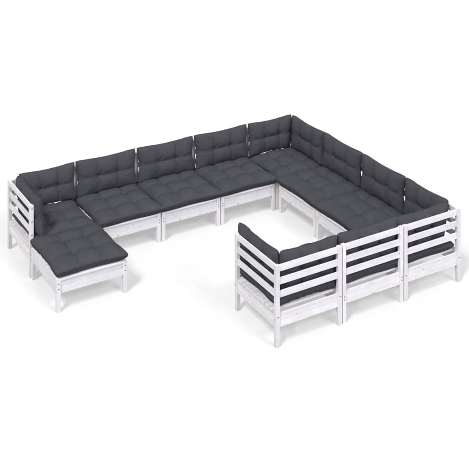 The Living Store Loungeset - Grenenhout - Wit - 63.5x63.5x62.5 cm - Inclusief kussens