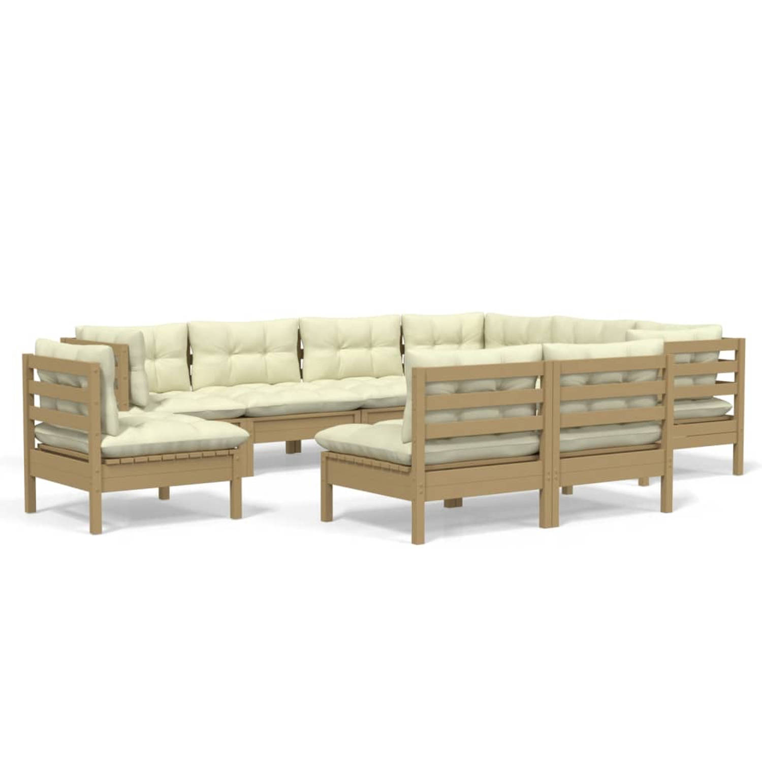 The Living Store Loungeset - Grenenhout - Honingbruin - 63.5 x 63.5 cm - Inclusief kussens