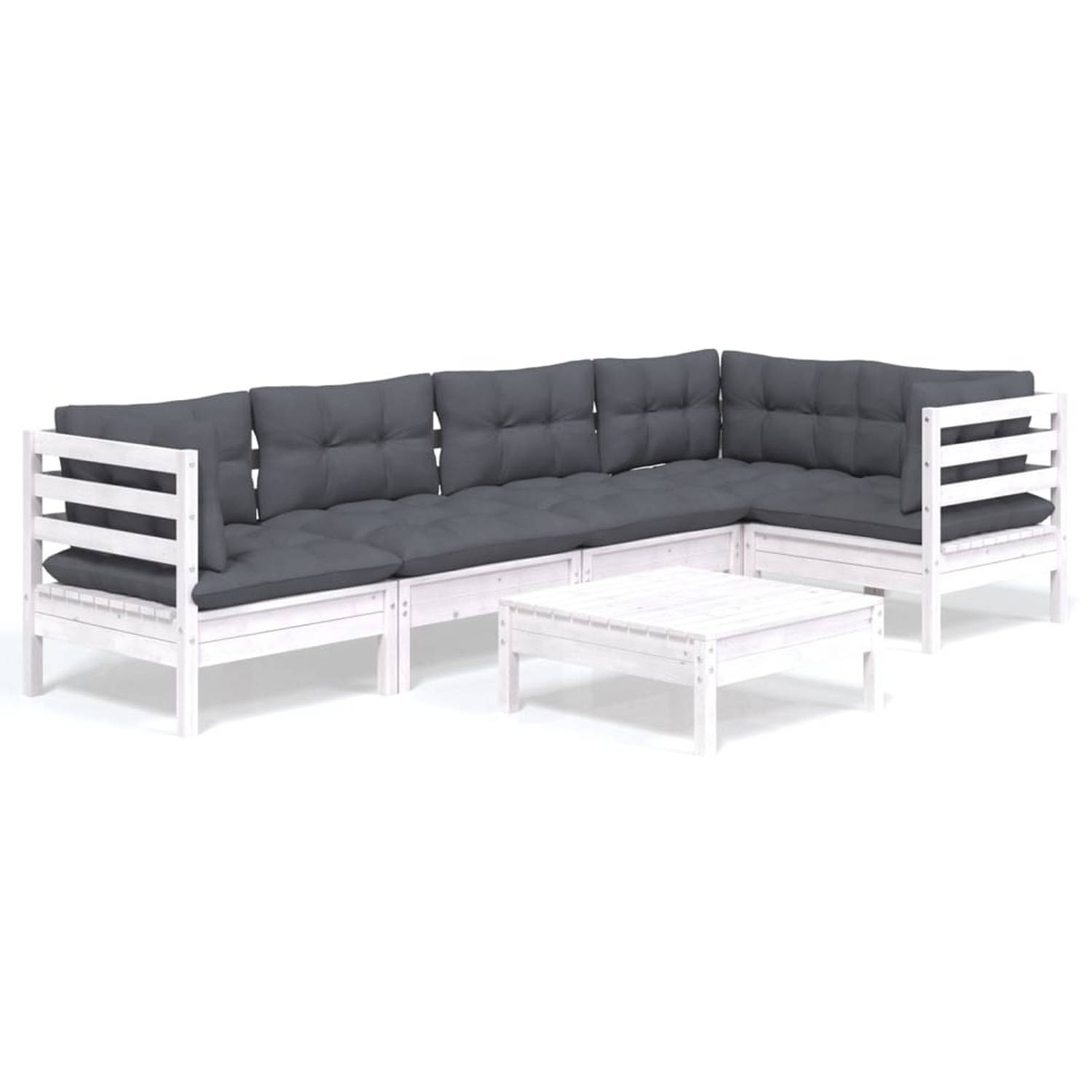 The Living Store Loungeset - Grenenhout - Wit - 63.5 x 63.5 x 62.5 cm - Inclusief kussens