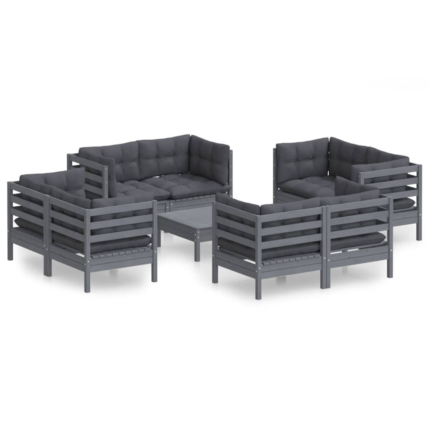 The Living Store 9-delige Loungeset met antracietkleurige kussens grenenhout - Tuinset