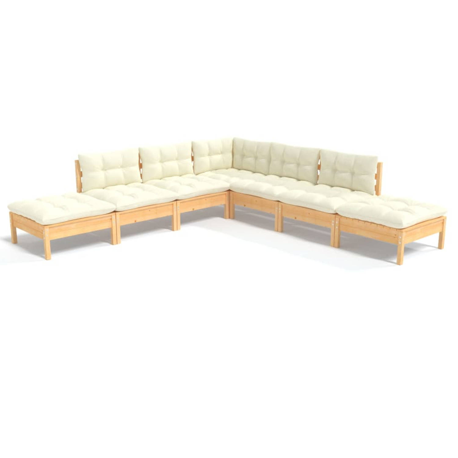 The Living Store Loungeset - Grenenhout - Modulaire opstelling - 63.5 x 63.5 x 62.5 cm - Crème kussens