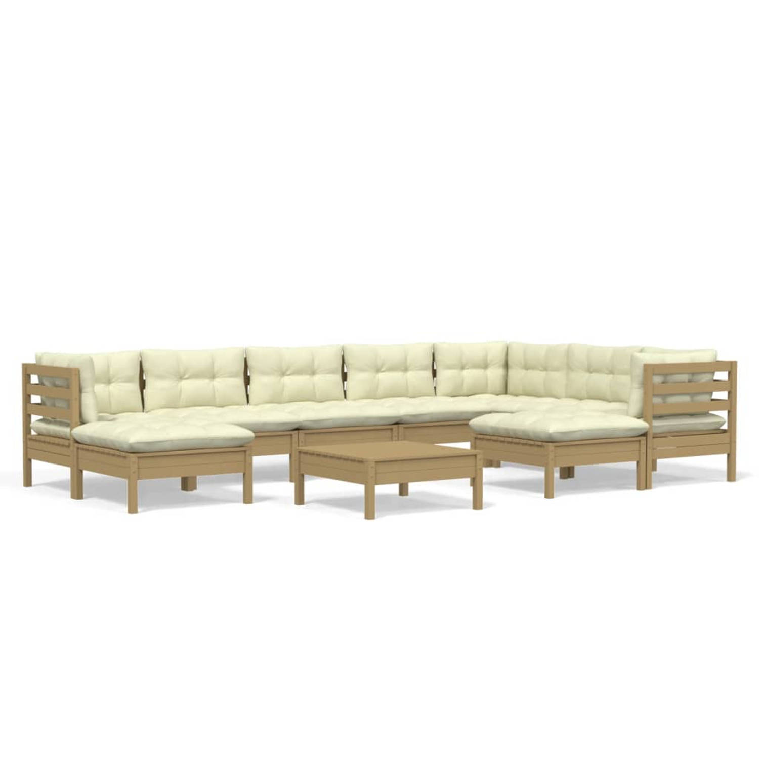 The Living Store Loungeset - Grenenhout - Honingbruin - 63.5x63.5x62.5 cm - Inclusief kussens