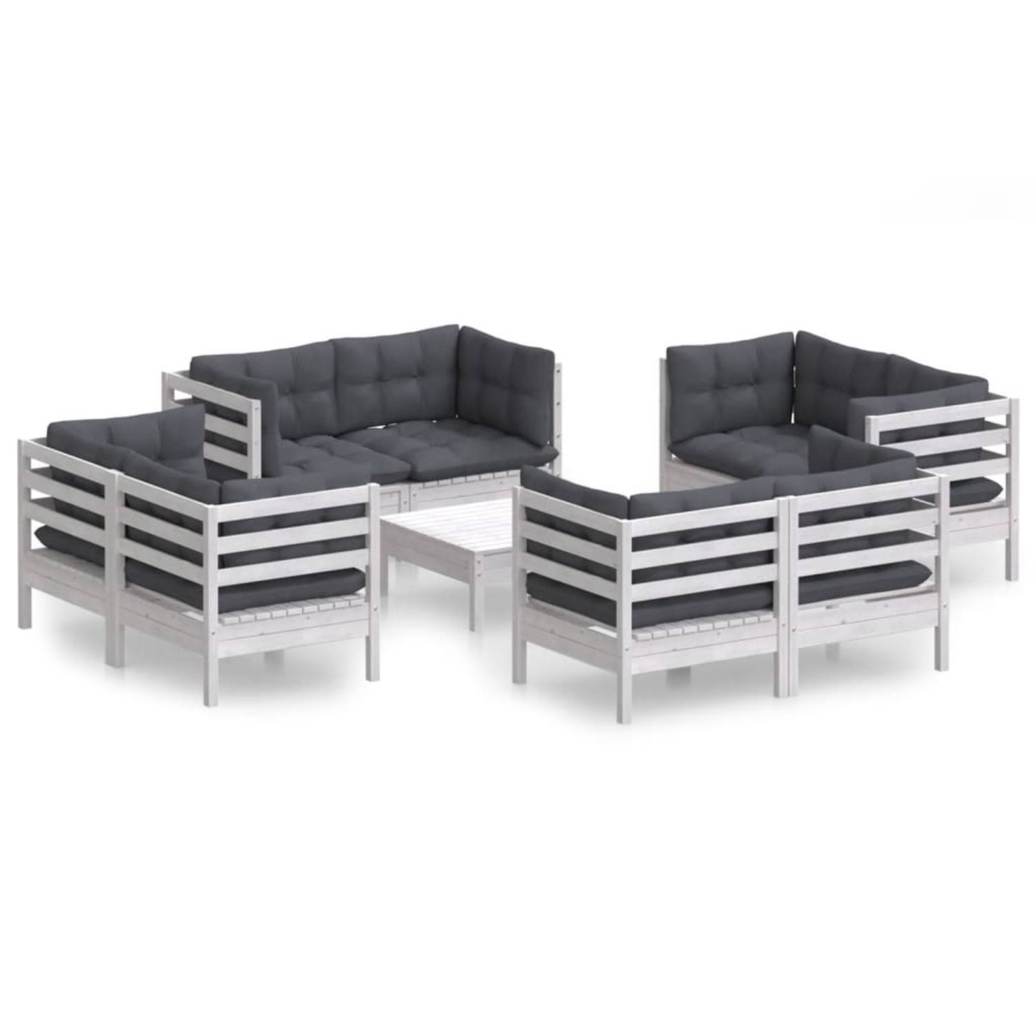 The Living Store 9-delige Loungeset met antracietkleurige kussens grenenhout - Tuinset