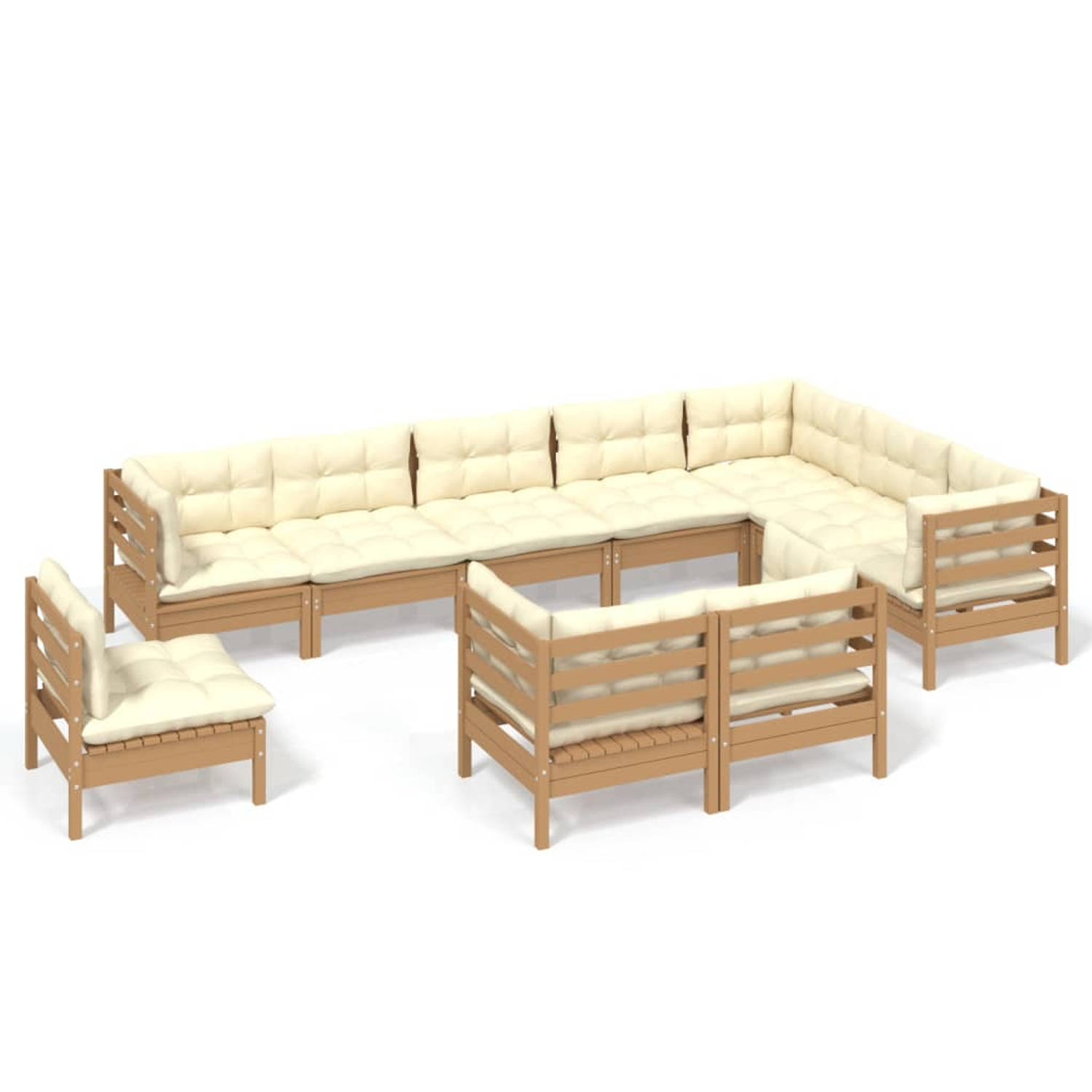 The Living Store Loungeset Tuinmeubelen - Massief grenenhout - Honingbruin - 63.5 x 63.5 x 62.5 cm - 100% polyester