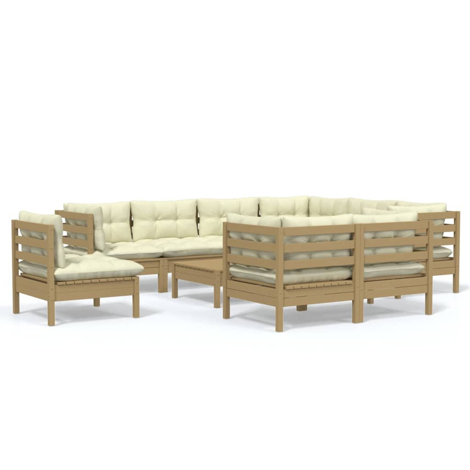 The Living Store 10-delige Loungeset met kussens grenenhout honingbruin - Tuinset