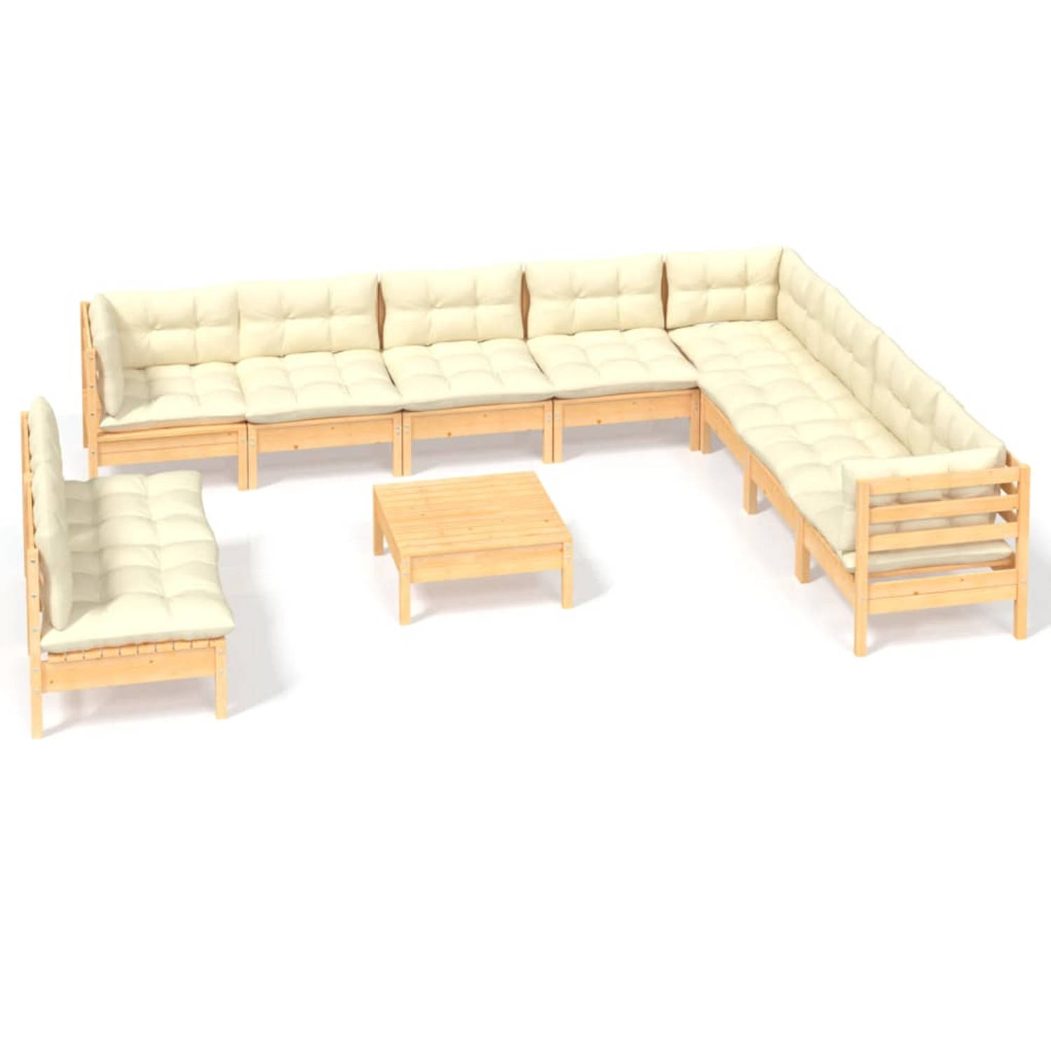 The Living Store Loungeset - Grenenhout - Hoekbank - 63.5 x 63.5 x 62.5 cm - Crème kussen