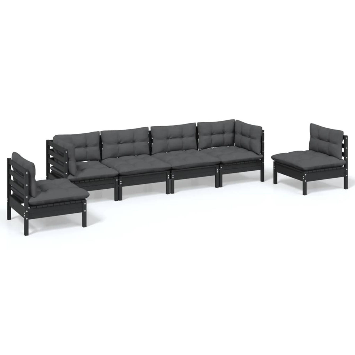 The Living Store Loungeset Grenenhout - zwart - 63.5x63.5x62.5 cm (hoekbank) - 63.5x63.5x62.5 cm (middenbank) - 60x60x5 cm (zitkussen) - 60x32x5 cm (rugkussen)