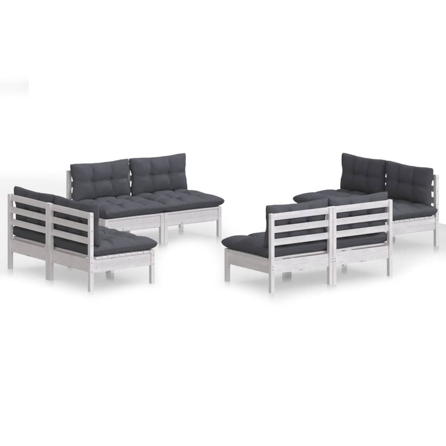 The Living Store Loungeset - Massief grenenhout - Wit - 63.5x63.5x62.5cm - Inclusief kussens