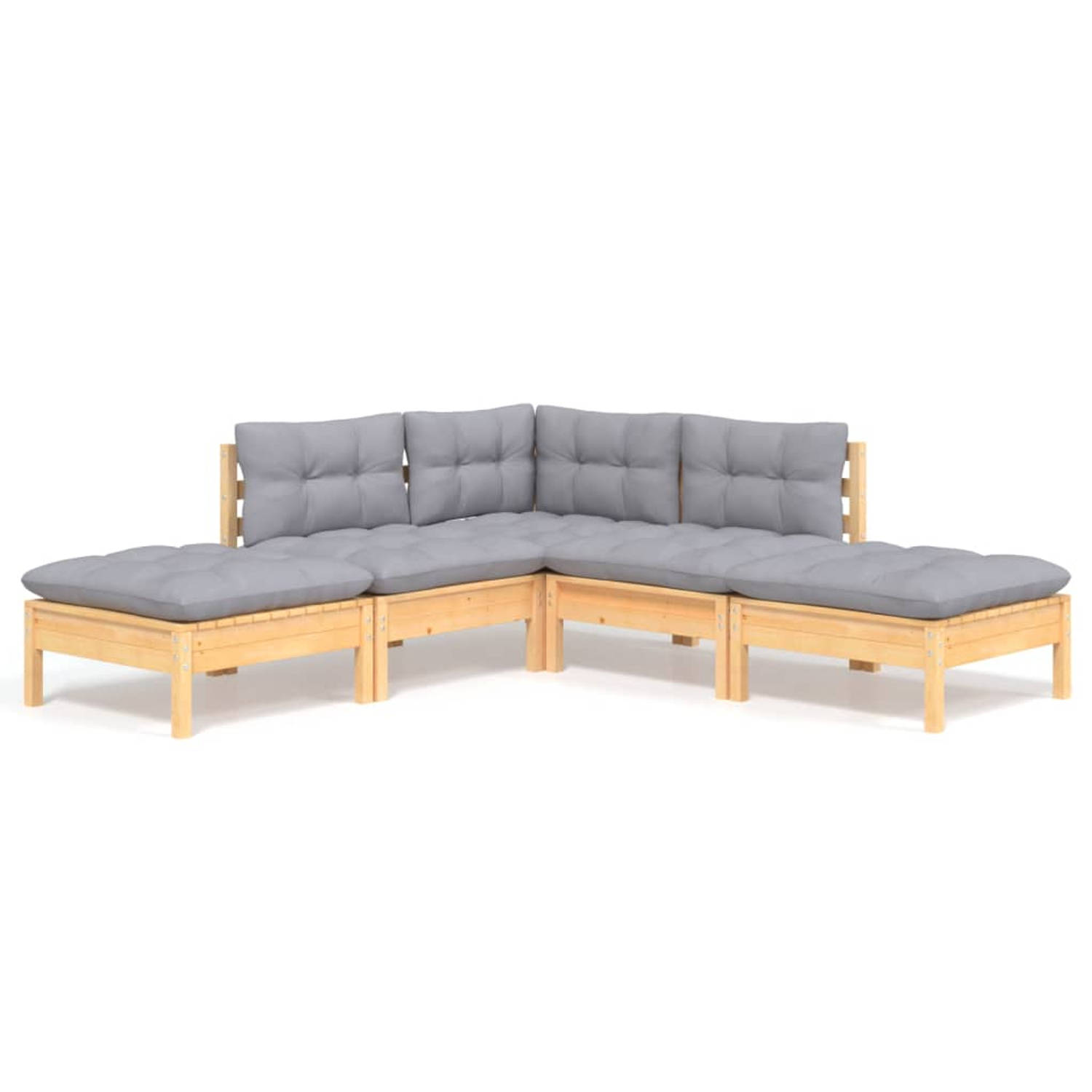 The Living Store Loungeset - Massief grenenhout - Grijs - 63.5x63.5x62.5cm - Montage vereist