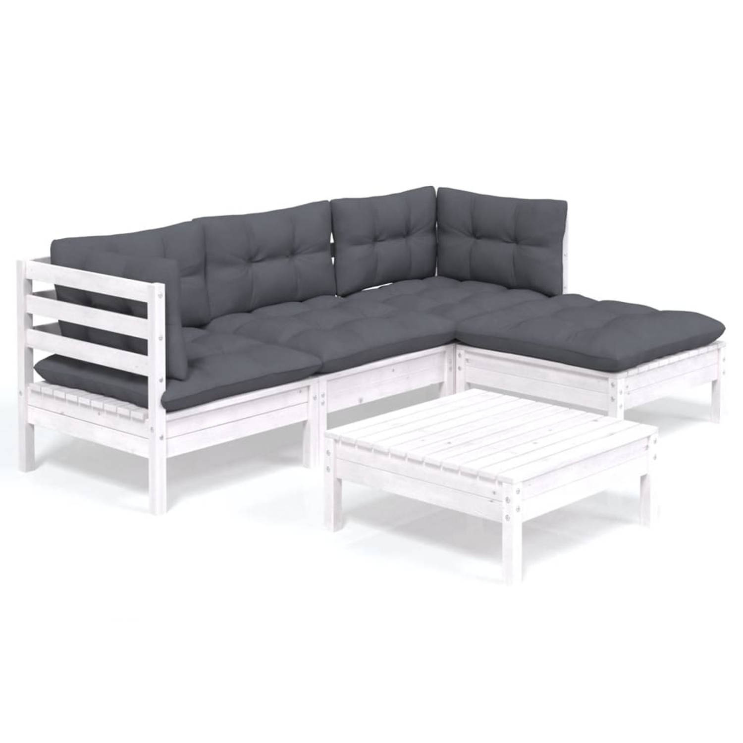 The Living Store Loungeset - Grenenhout - Wit - 63.5 x 63.5 x 62.5 cm - Inclusief kussens