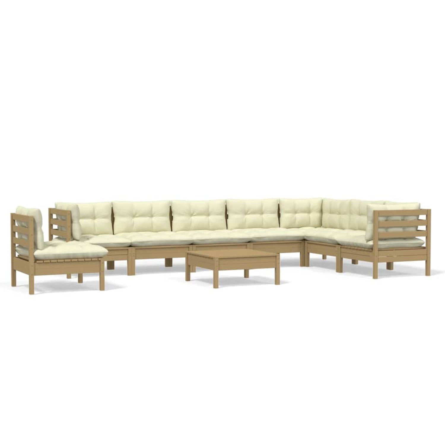 The Living Store tuinset Grenenhout - Lounge - 63.5x63.5x62.5 cm - Honingbruin - Crème kussen