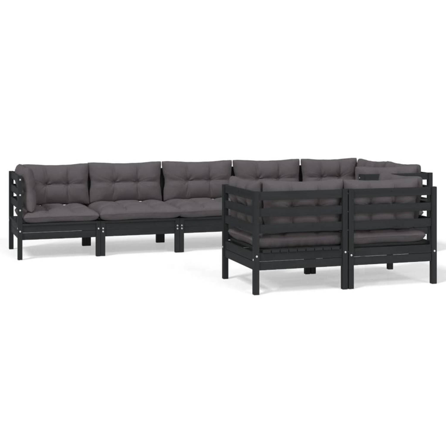 The Living Store Loungeset Hoekbank Middenbank Zwart 63.5x63.5x62.5 cm - Massief grenenhout