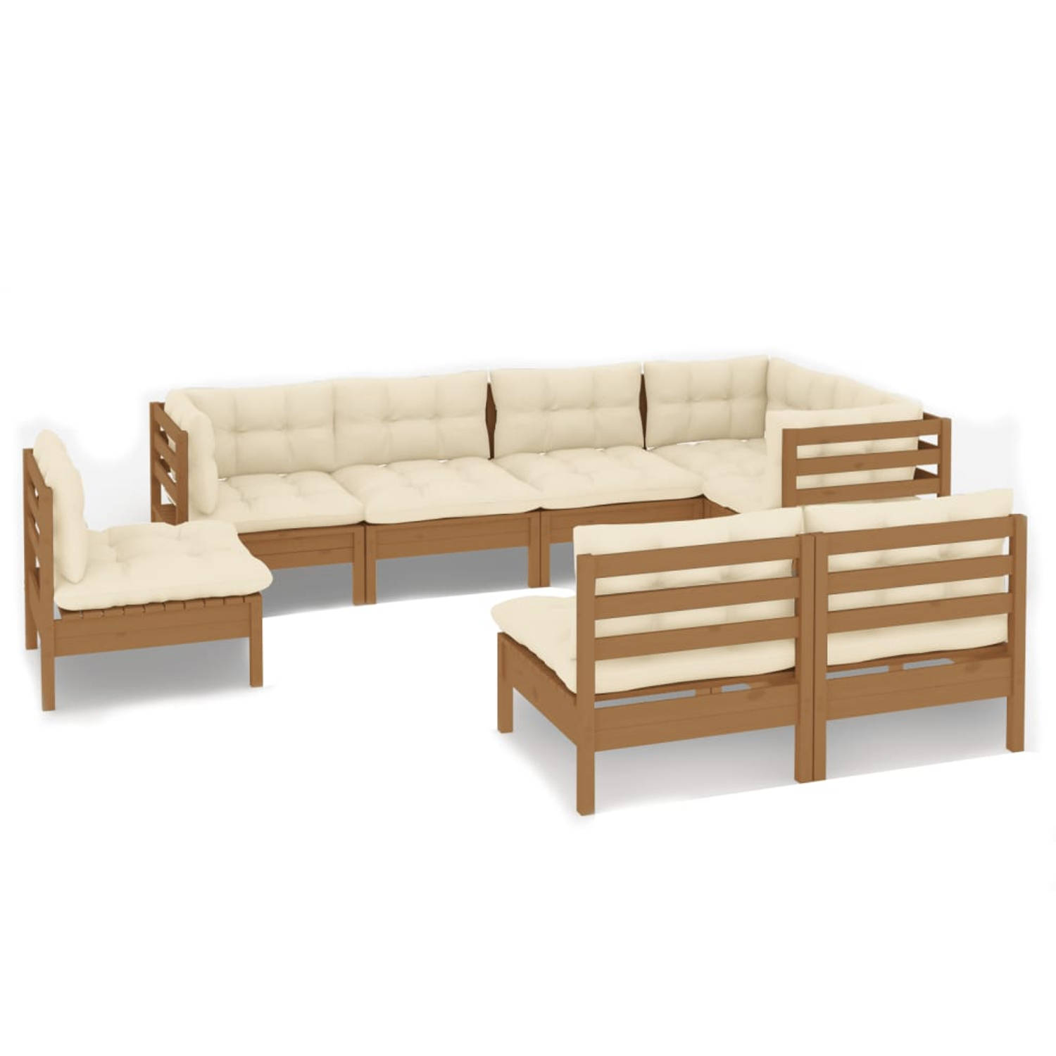 The Living Store Lounge set Garden Furniture - Pine Wood - Honey Brown - 63.5 x 63.5 x 62.5 cm