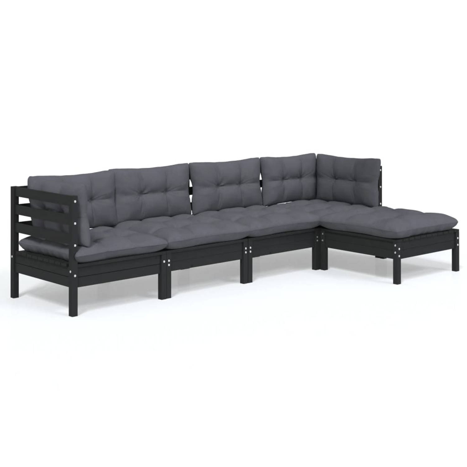 The Living Store Loungeset - Grenenhout - Zwart - 63.5x63.5x62.5 cm - Met Kussens