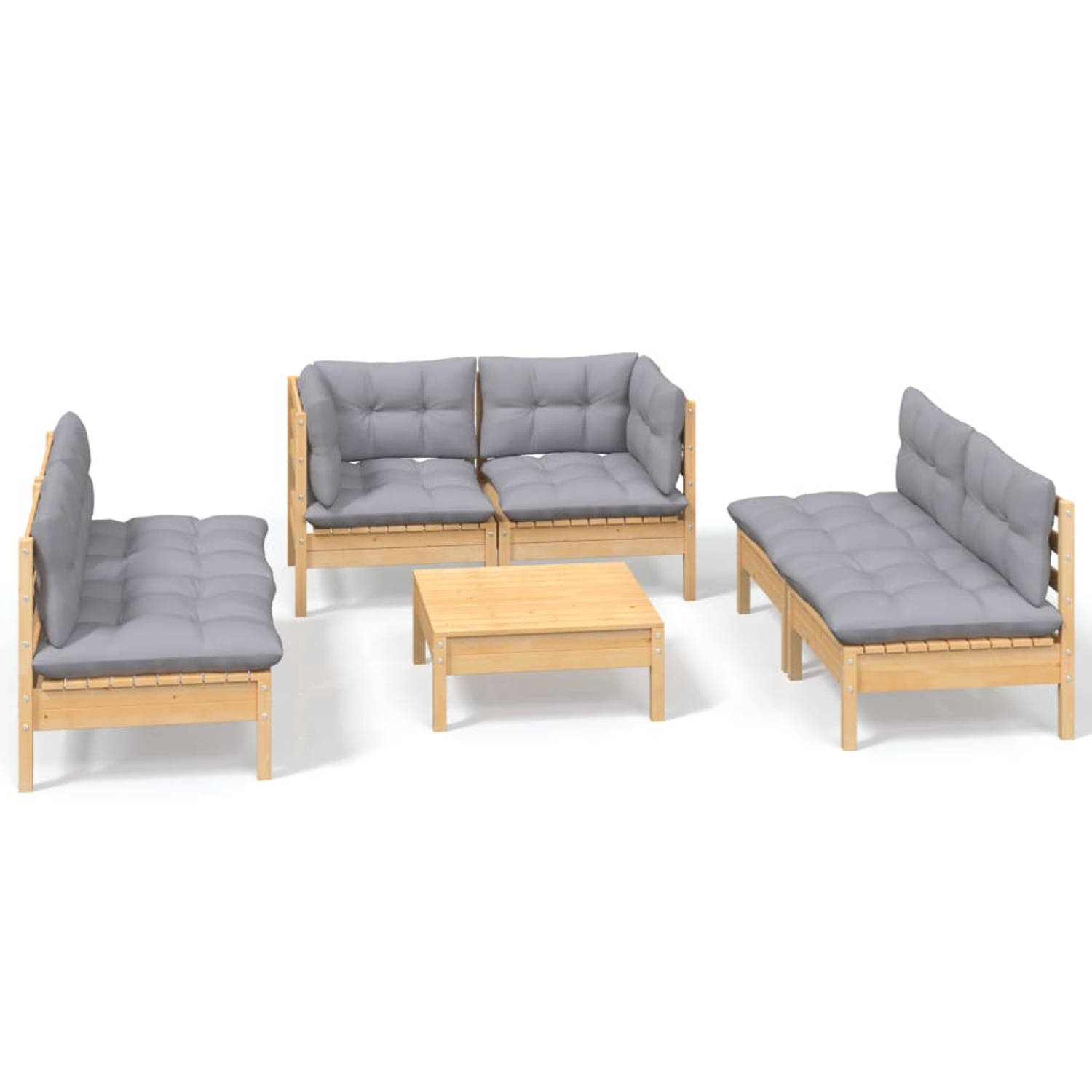 The Living Store Loungeset Massief Grenenhout - Grijs - 63.5 x 63.5 x 62.5 cm - Montage vereist