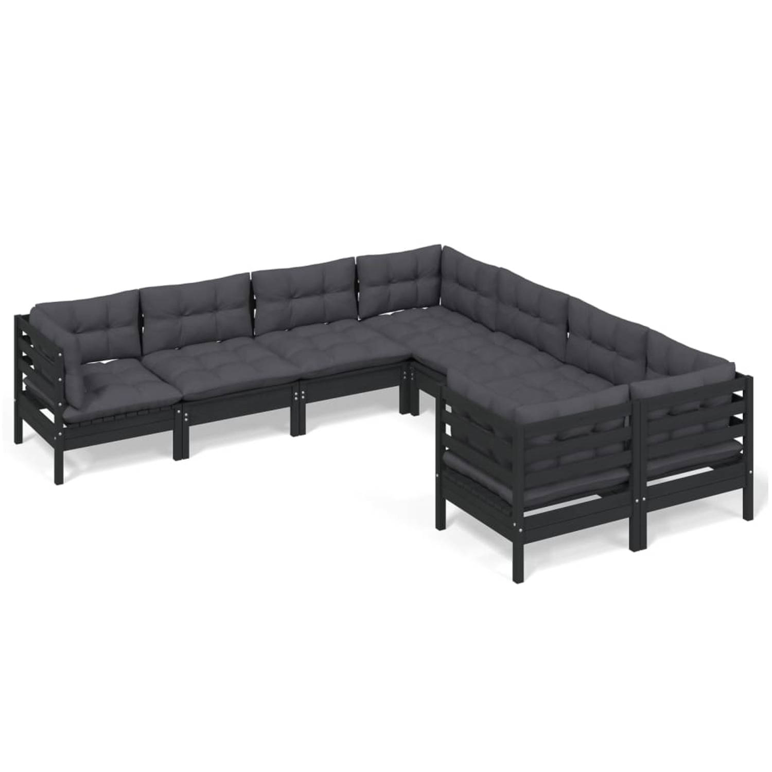 The Living Store Loungeset Grenenhout - Zwart - 63.5 x 63.5 x 62.5 cm - Inclusief kussens