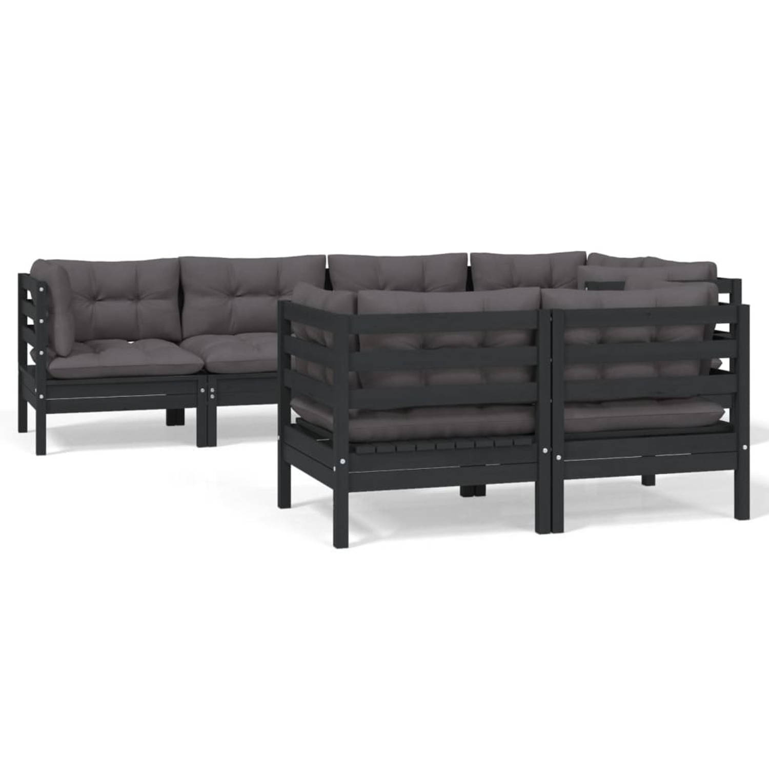 The Living Store Loungeset - Grenenhout - Zwart - 63.5x63.5x62.5 cm - Inclusief kussens