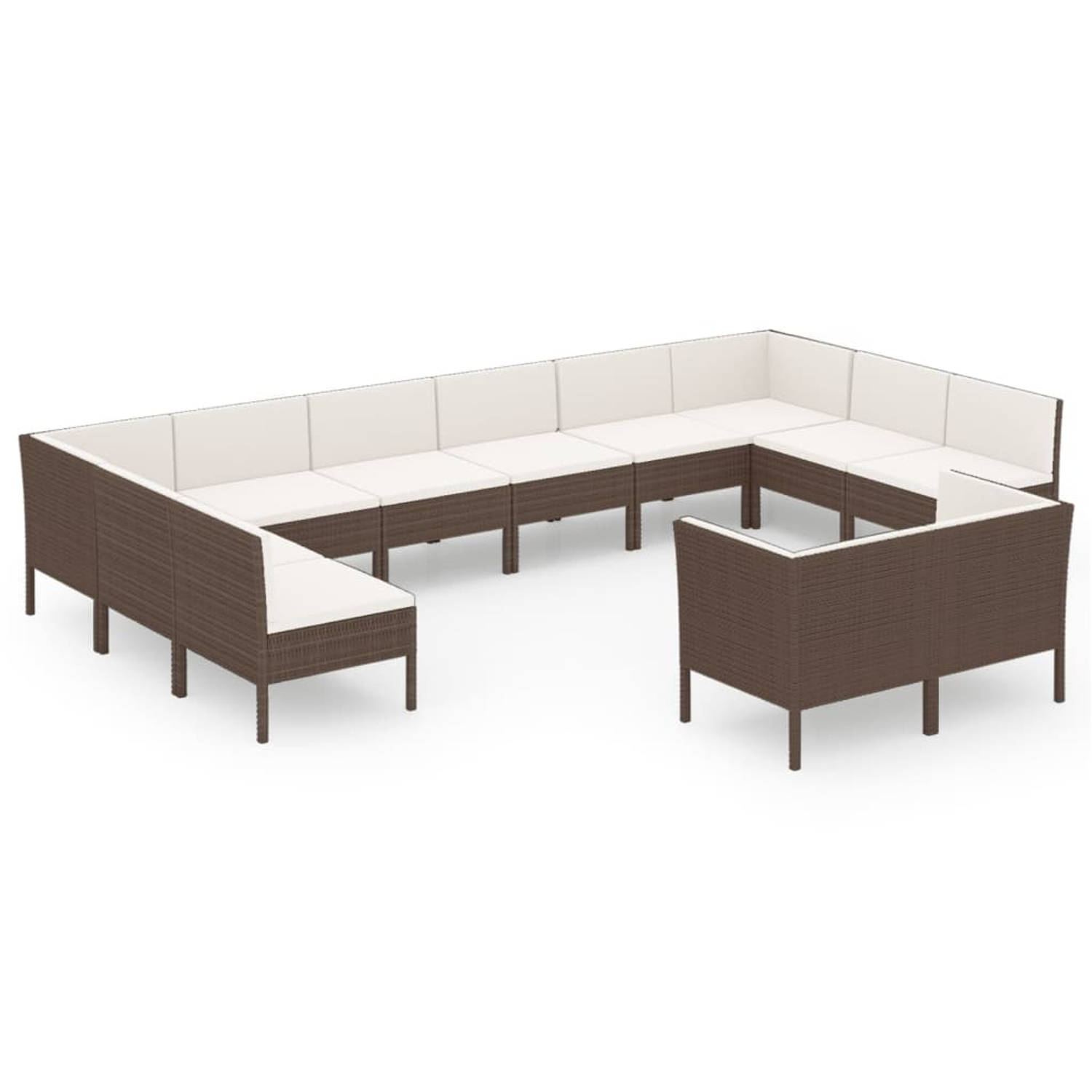 The Living Store Lounge Set - Bruin - PE-rattan en gepoedercoat staal - Modulaire tuinmeubelset - 57x69x69 cm