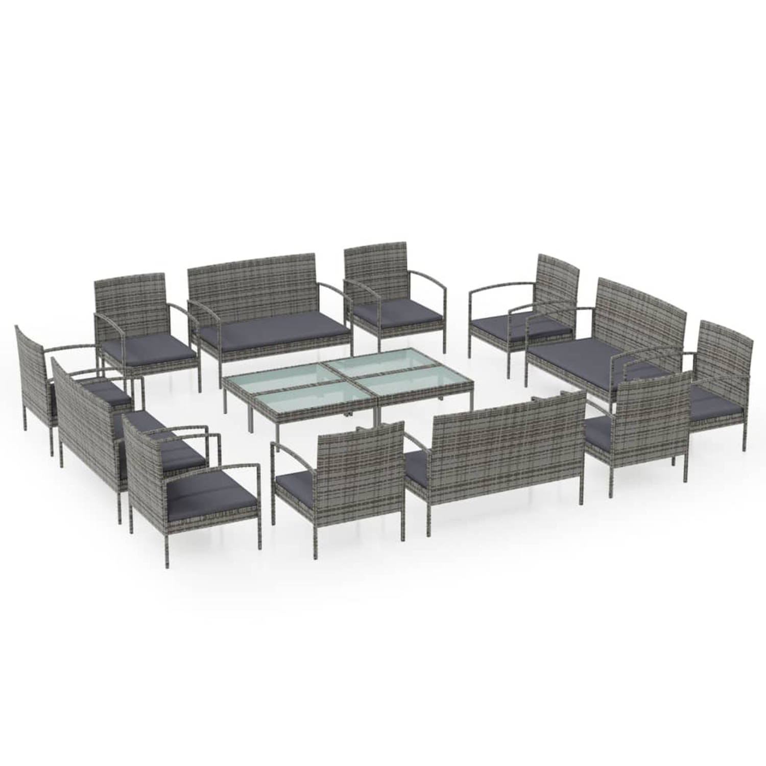 The Living Store Loungeset Poly Rattan - 106x58x72 cm - Grijs - Dik Kussen - Montage vereist