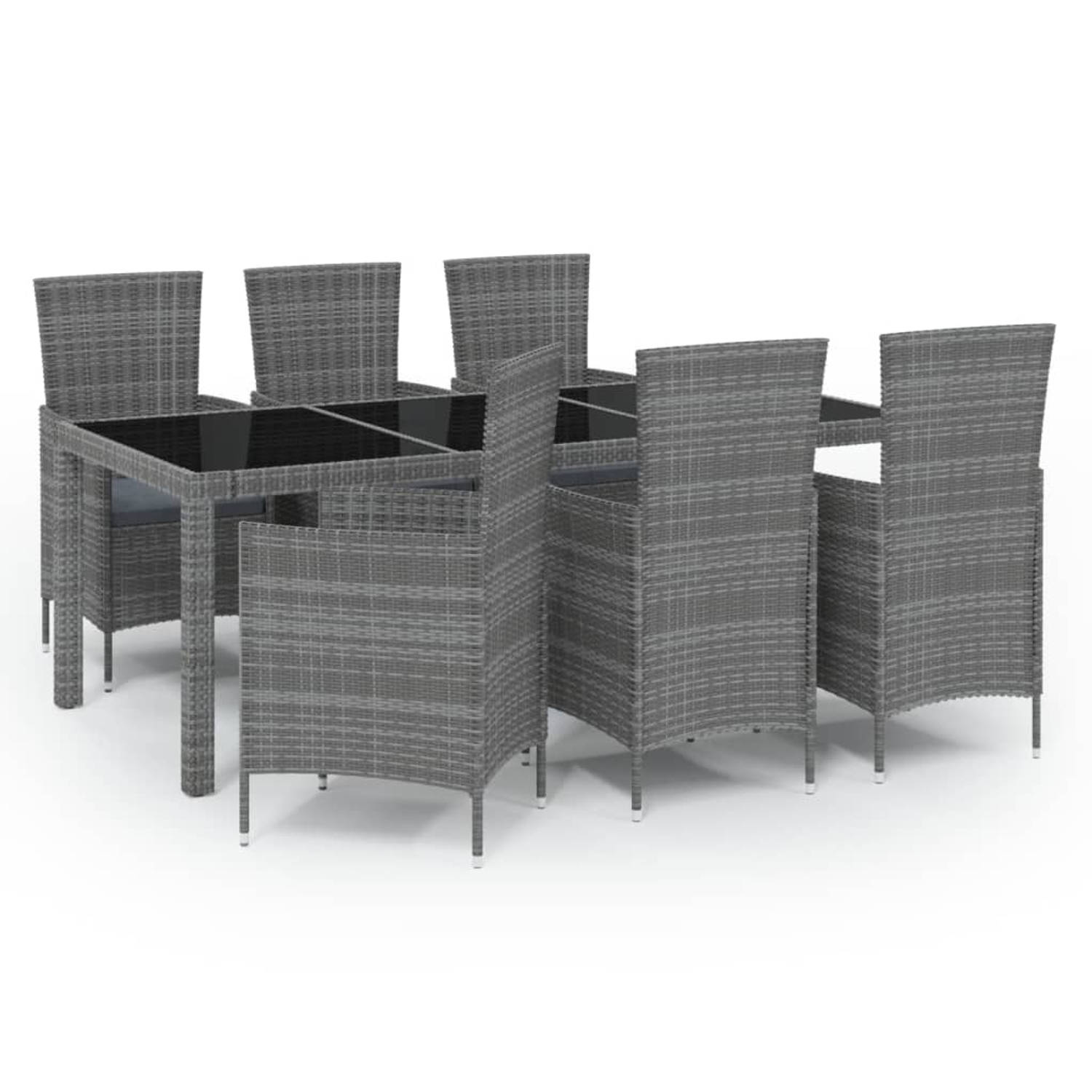 The Living Store TUINSET - Rattan 190x90x75cm - Grijs/Zwart - 6 stoelen - Montage vereist