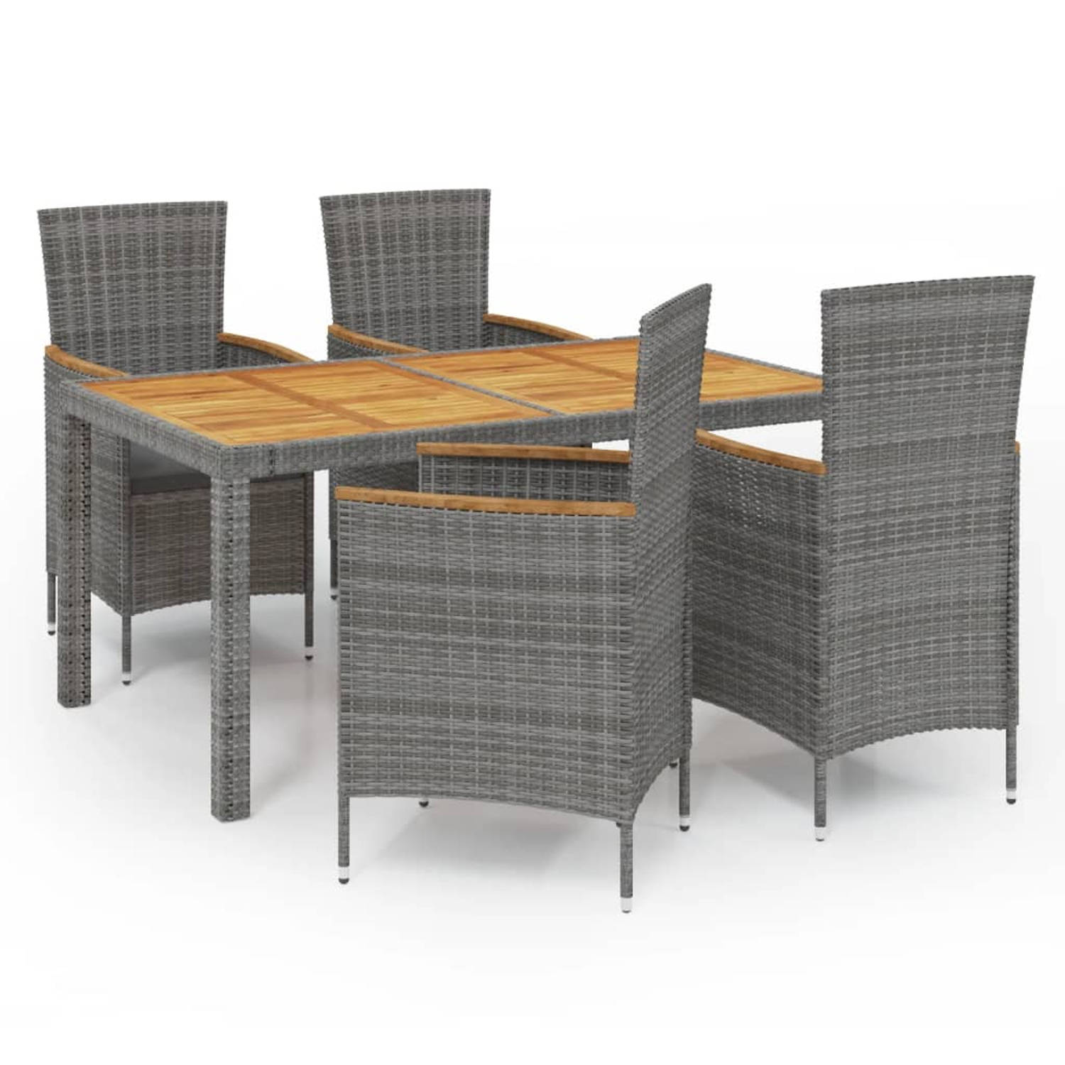 The Living Store Eethoek Tuinset - Grijs - 150x90x75 cm - PE-rattan - Gepoedercoat staal