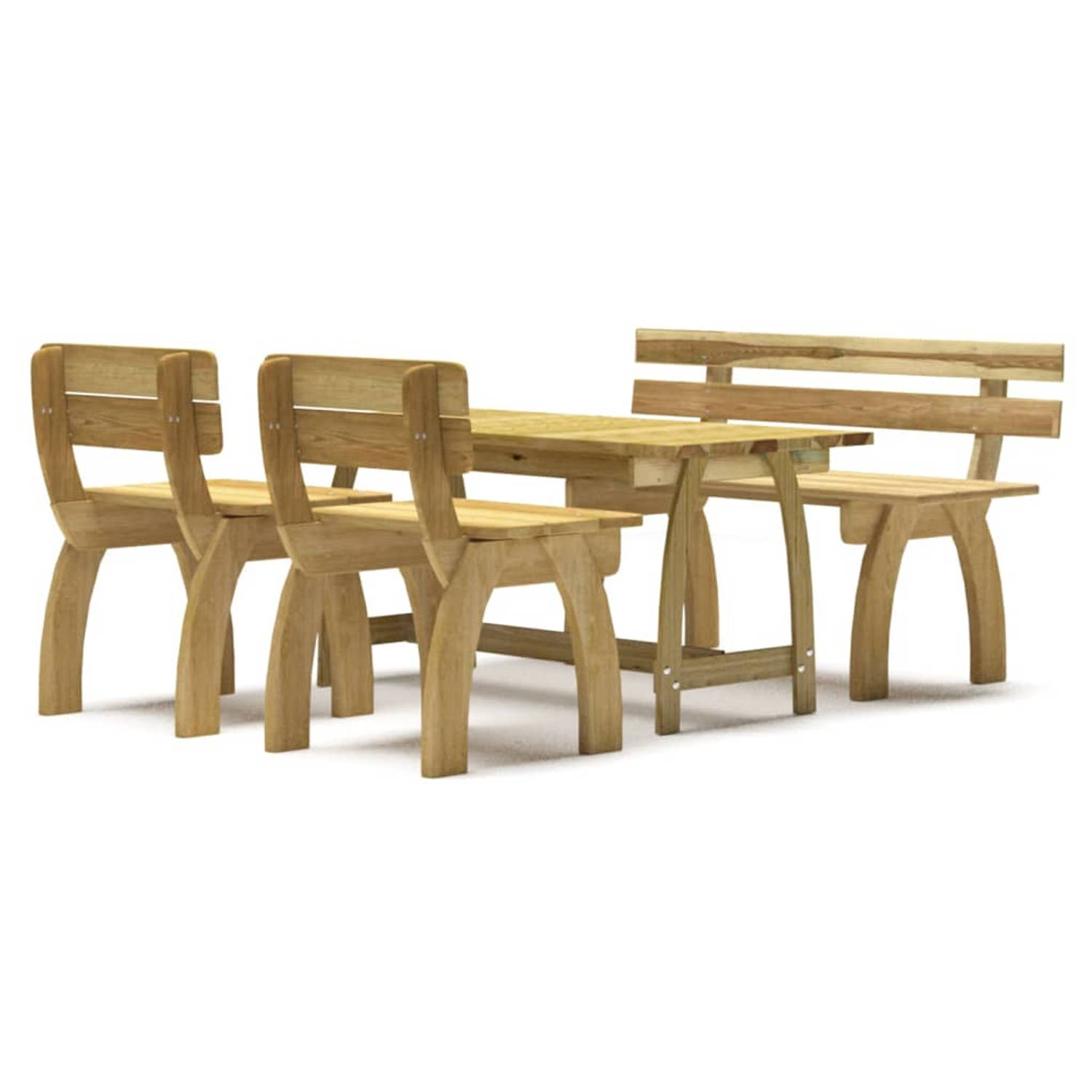 The Living Store Tuinset - Grenenhouten bank - stoelen en tafel - Groen geïmpregneerd - 110x60x86cm - Corrosiebestendig