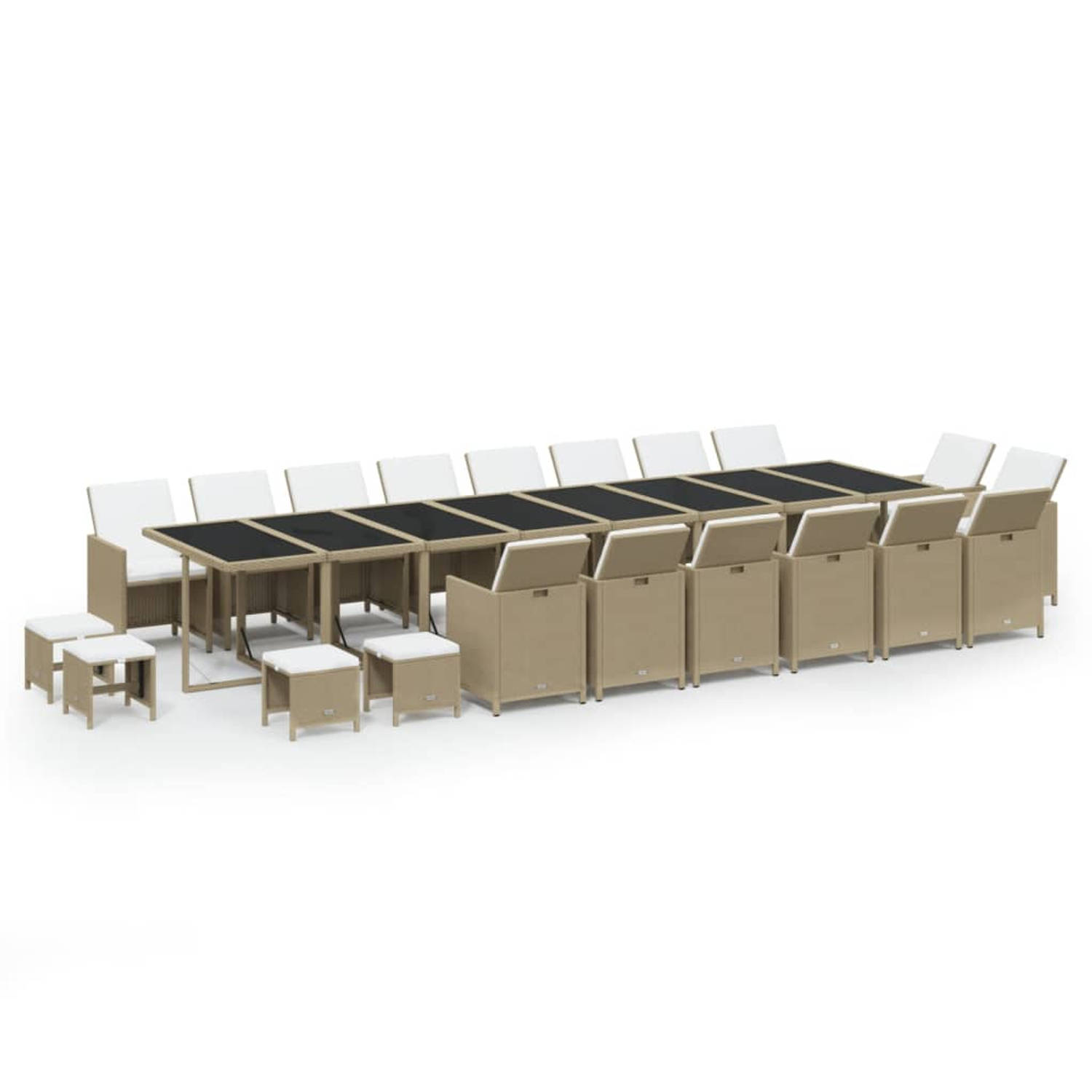 The Living Store Tuinset Rattan - Beige/Zwart - 443 x 107 x 74 cm - Inklapbaar design