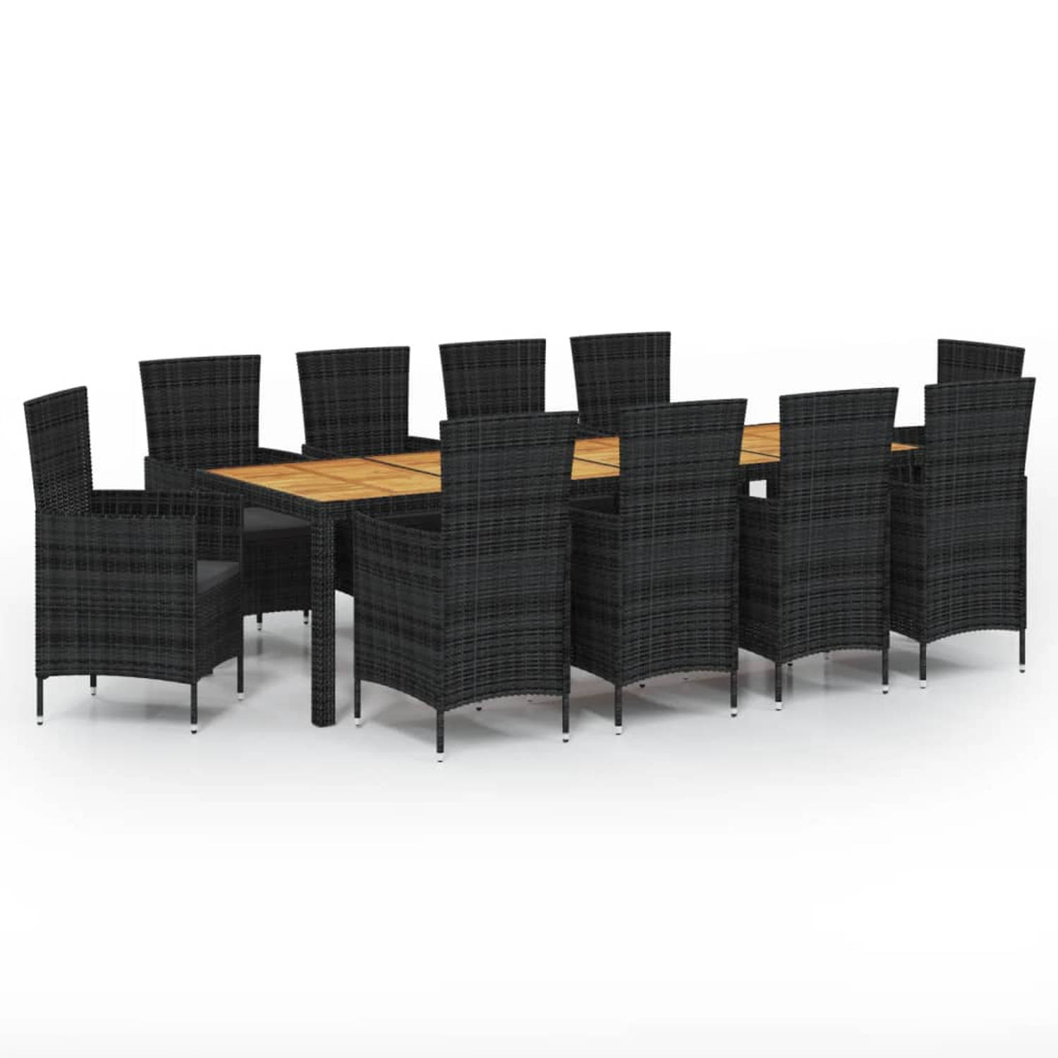 The Living Store tuinmeubelset - 10 stoelen - zwart - 250x100x75cm - poly rattan - gepoedercoat staal