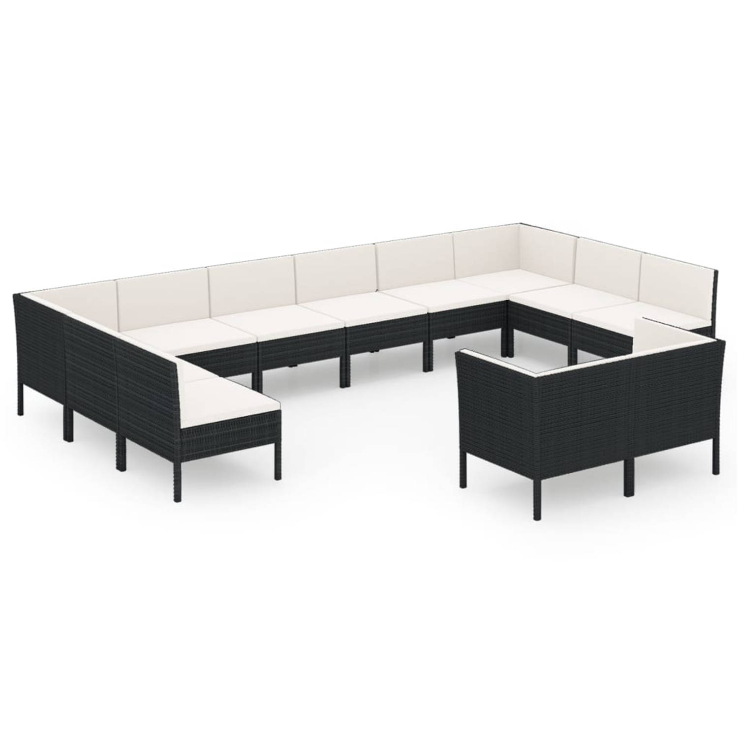 The Living Store Loungeset Modular - Zwart - 57x69x69 cm - Weerbestendig PE-rattan