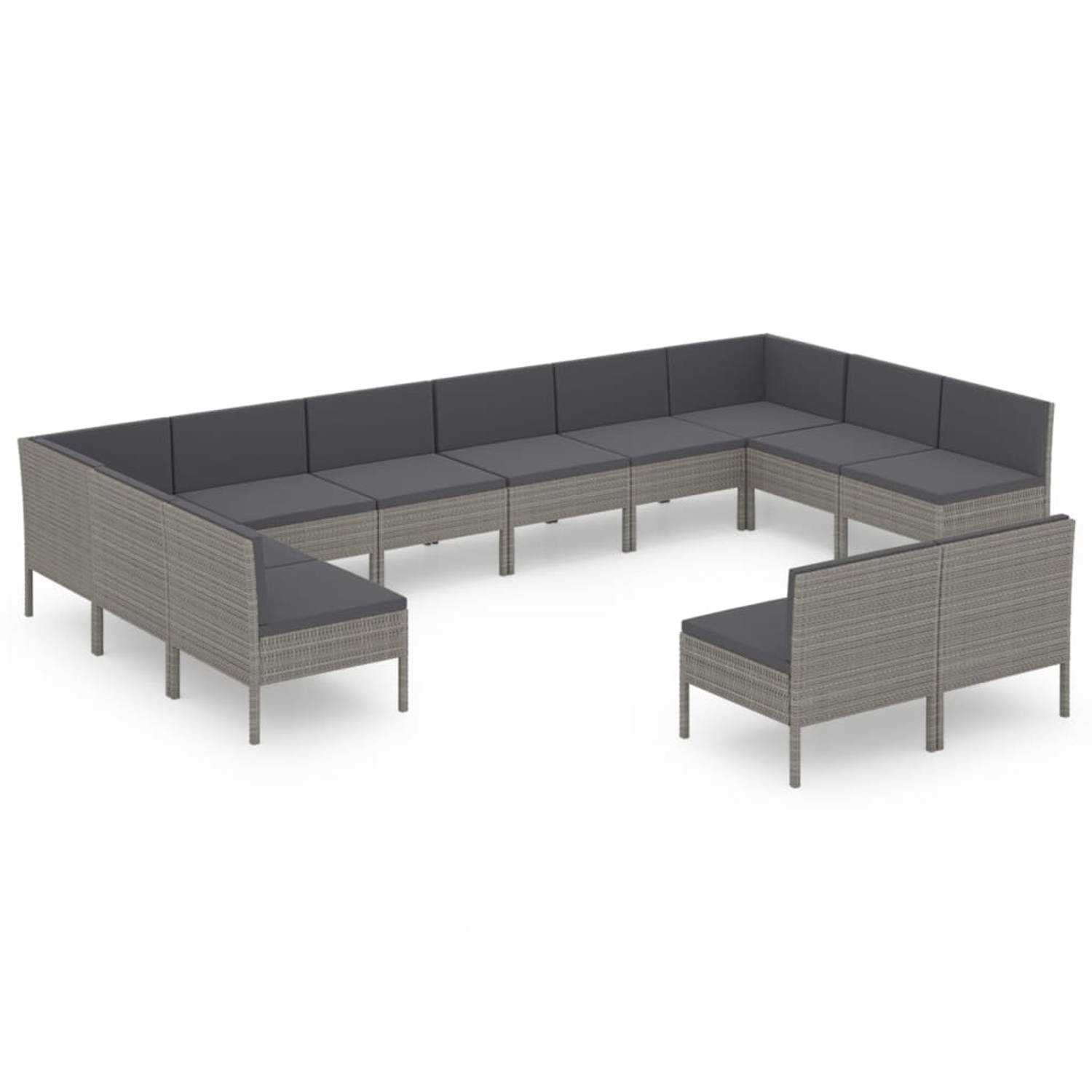 The Living Store Loungeset Hoekbank - Grijs - 69 x 69 x 69 cm - PE-rattan - Inclusief kussens