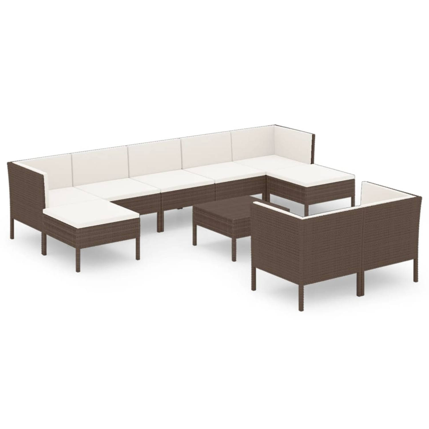 The Living Store 10-delige Loungeset met kussens poly rattan bruin - Tuinset