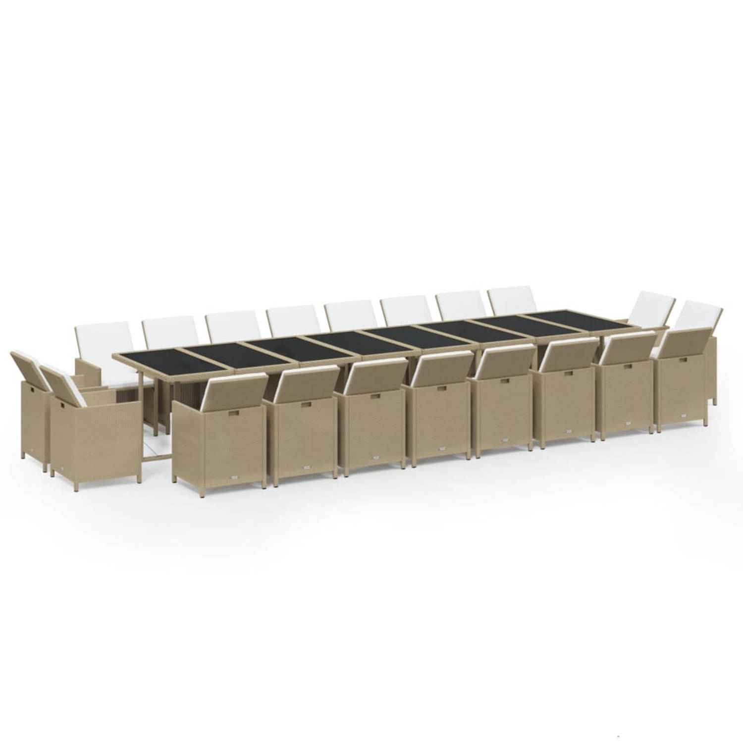 The Living Store Tuinset Poly Rattan - Beige/Zwart - 443x107x74 cm - Inklapbaar - Dikke Kussens