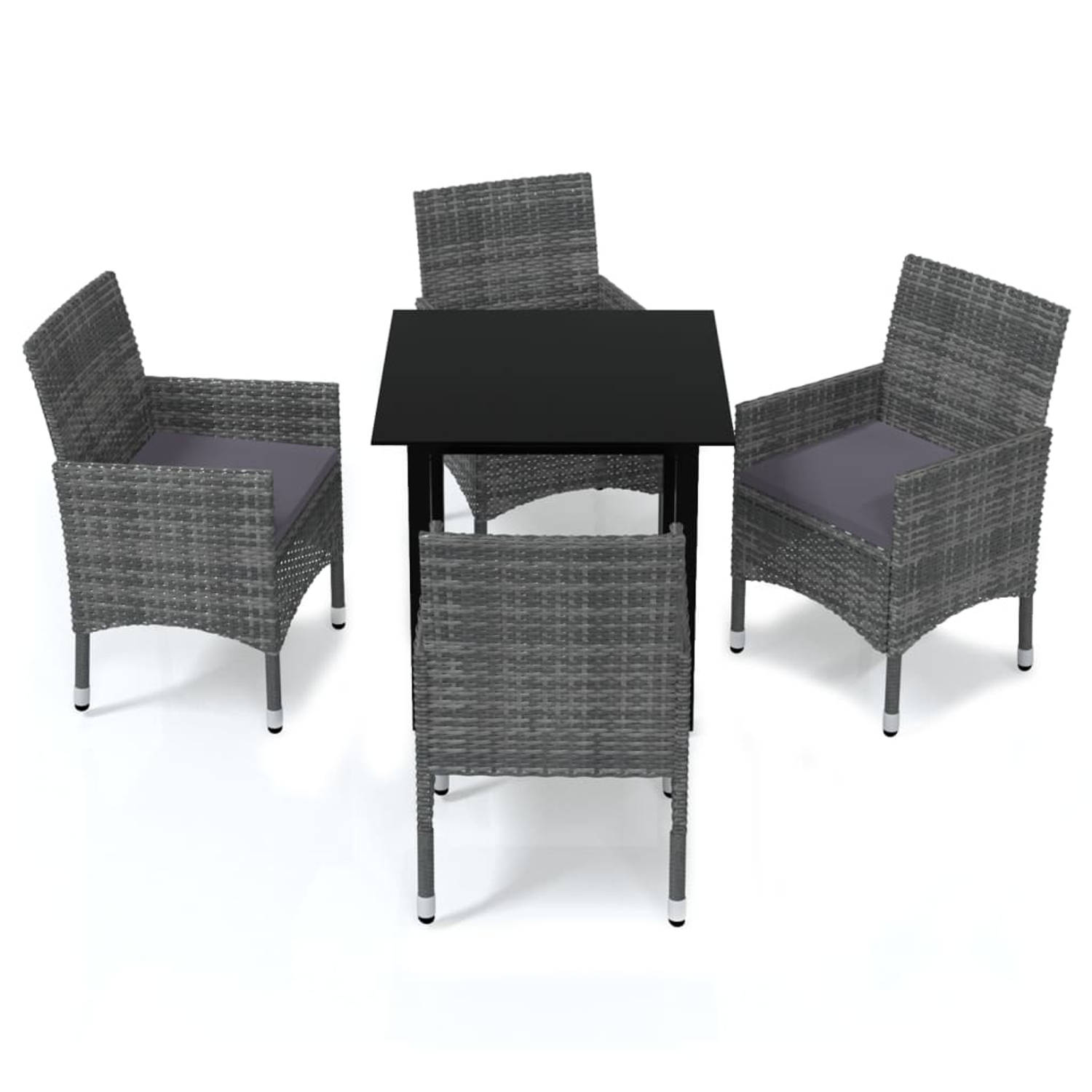 The Living Store Tuinset - PE-rattan - Aluminium - Zwart/Grijs - 80 x 80 x 74 cm - 53 x 58 x 84 cm