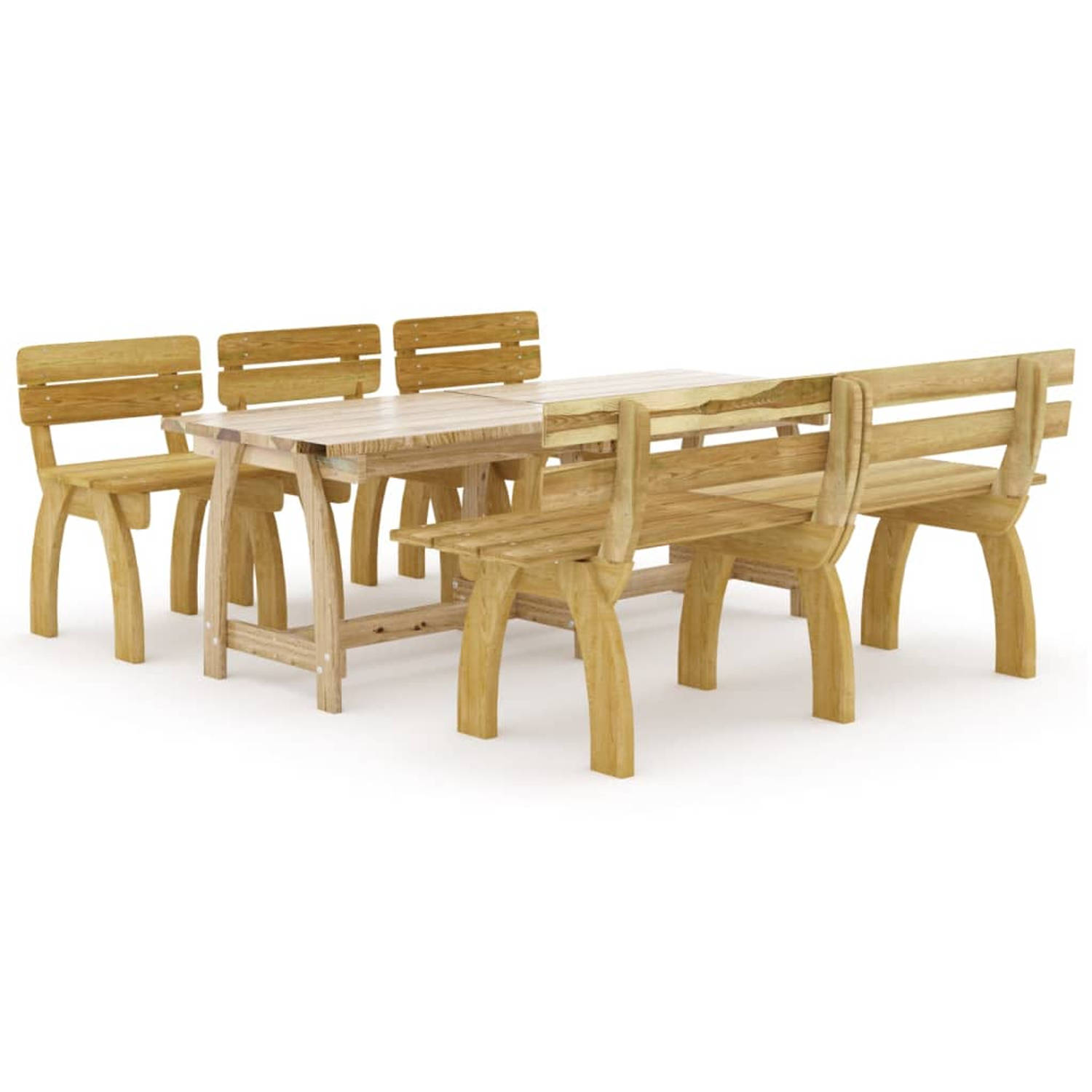 The Living Store Tuinset - Houten Tafel - Bank en 3 Stoelen - 160 x 74 x 75 cm - Grenenhout