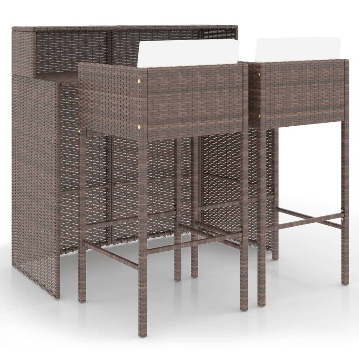 The Living Store 3-delige Tuinbarset met kussens poly rattan bruin - Tuinset