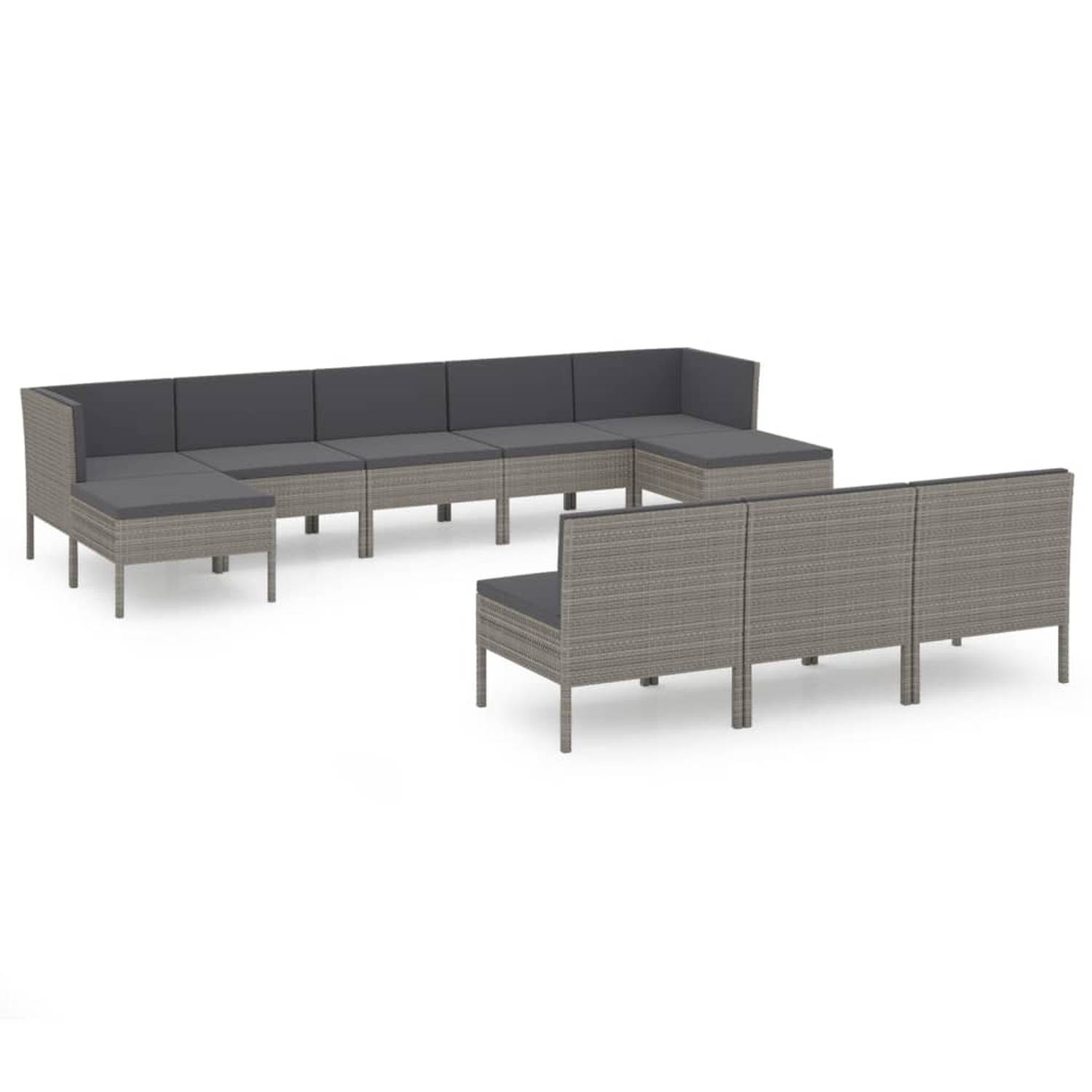 The Living Store Loungeset Modulaire Tuinmeubelset - Grijs - PE-rattan - Gepoedercoat staal - 6 middenbank - 2 hoekbank - 2 voetenbank