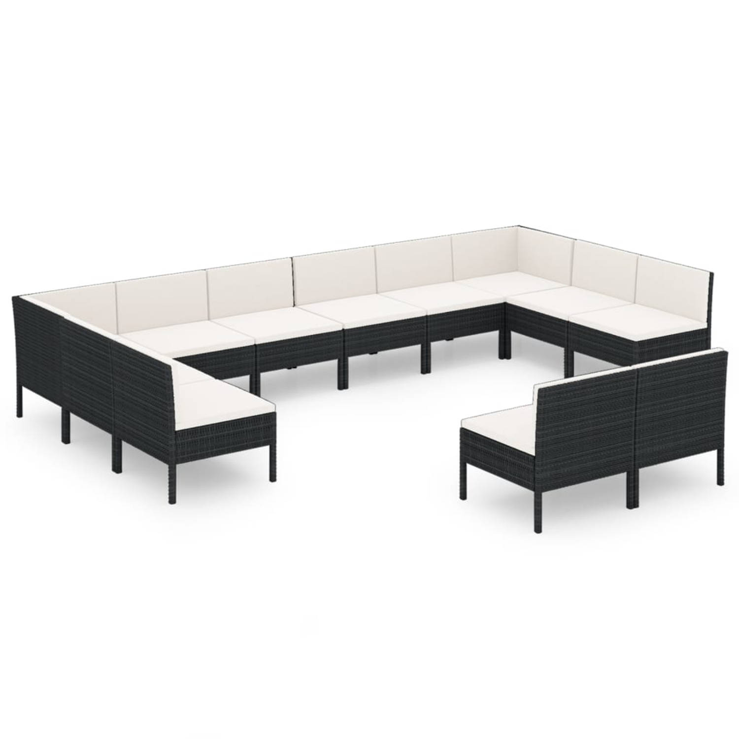 The Living Store 12-delige Loungeset met kussens poly rattan zwart - Tuinset