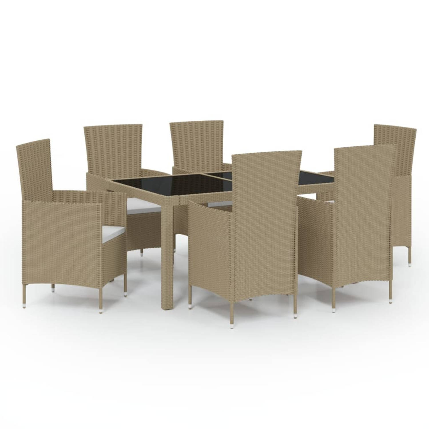The Living Store 7-delige Tuinset met kussens poly rattan beige - Tuinset